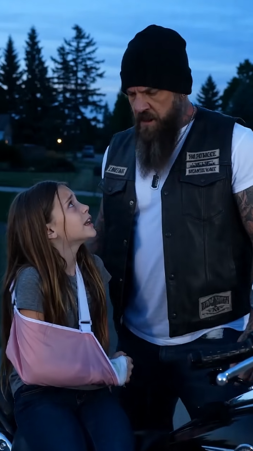 A trembling 10-year-old with a shattered arm begged my biker gang to hide her. At the ER, a well-dressed man stormed in. “