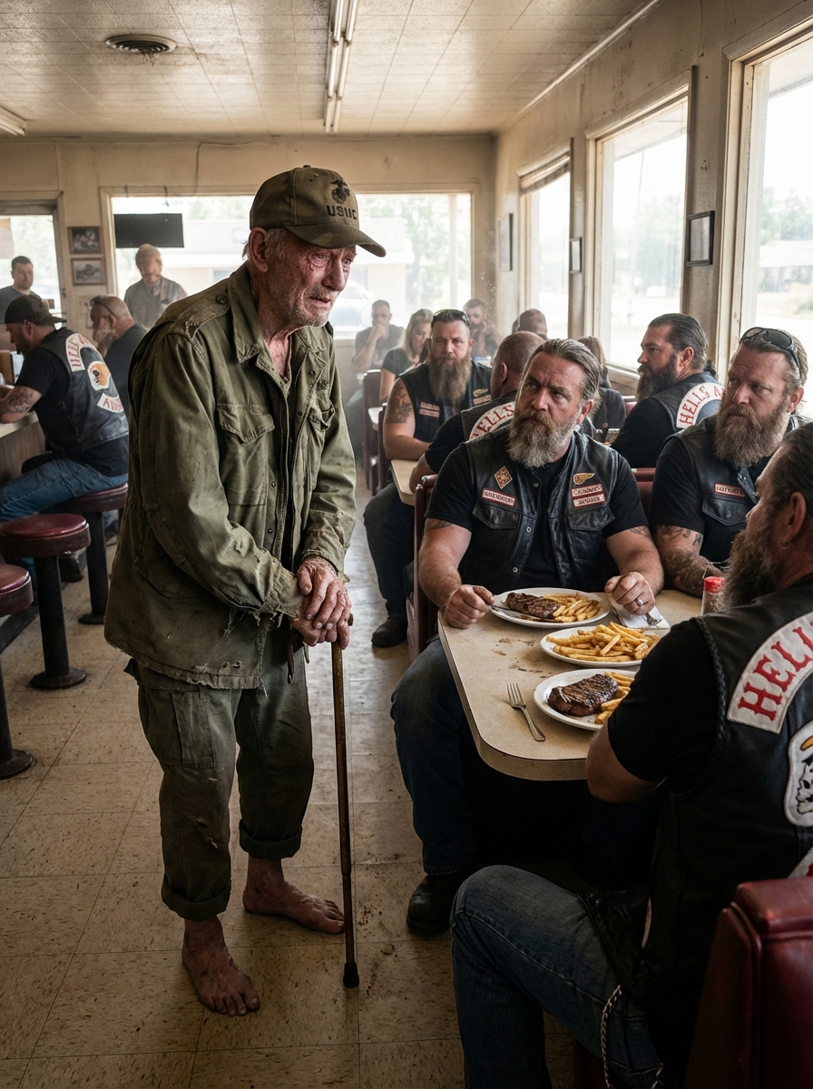 An 85-year-old starving veteran asked members of the Hells Angels for a single dollar, unsure if they would help. What happened next surprised everyone and turned a simple request into a moment no one could forget.