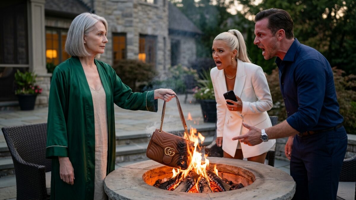 My Daughter-In-Law Smiled After Ruining My 65th Birthday Cake, Thinking I Would Swallow The Humiliation Quietly Again. So I Dropped Her $2,500 Gucci Bag Into The Fire Pit And Said The Same Word Back. My Son Demanded A Check, But He Forgot The House He Was Living In Was Mine Legally. For One Year She Took Over My Home, My Routines, And My Dignity While Calling It Family. The Morning After The Flames, I Poured Coffee And Refused To Pay For Her Cruelty Ever. Then Harrison Learned His Wife’s Expensive Tears Were Not Worth More Than My Peace In My Home.