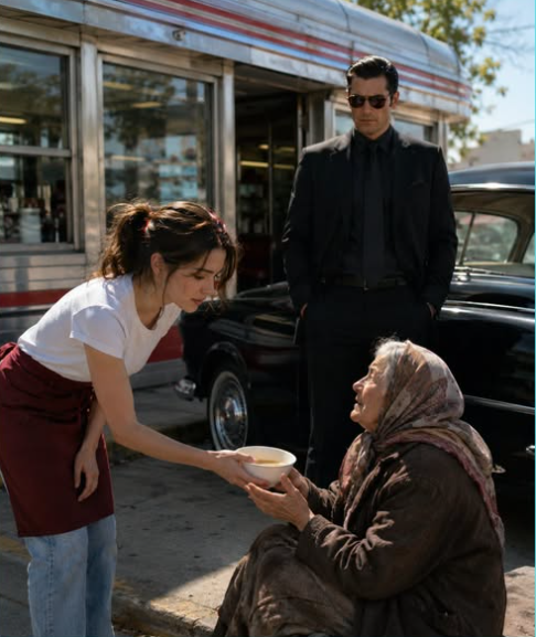 "Closing Broke and Defeated, She Fed a Shivering Old Woman—By Morning, Armed Men and a Mafia Boss Surrounded Her Diner.