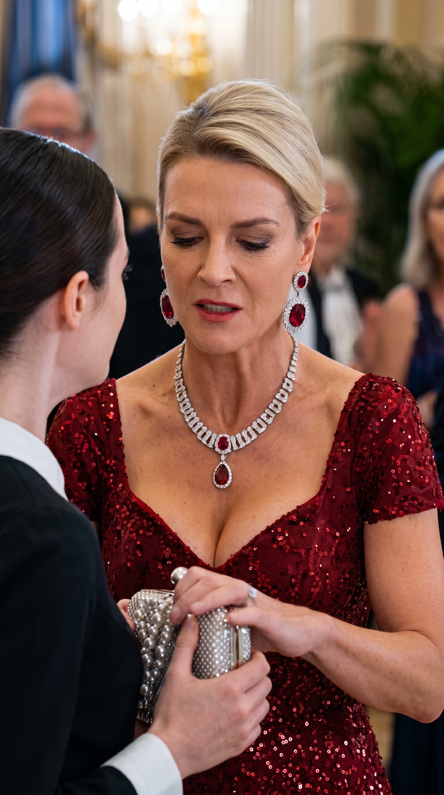 A lavish party under the glow of sparkling crystal chandeliers suddenly became the stage for a shocking scandal.