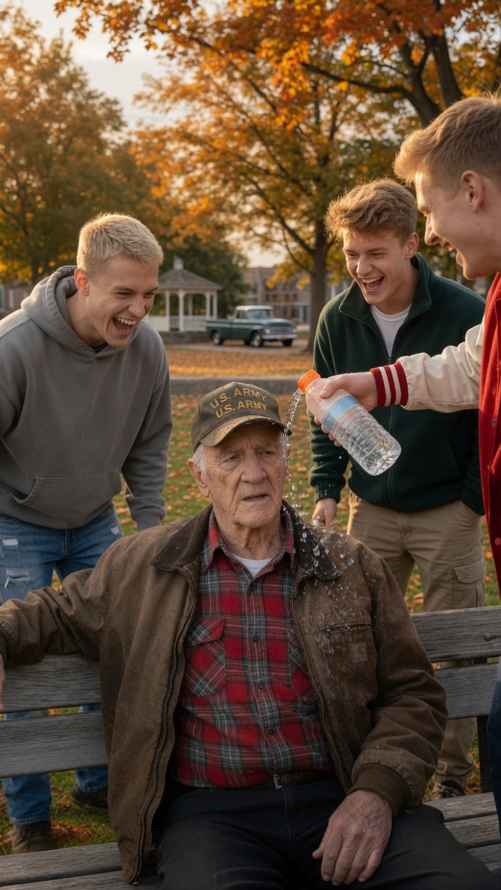 Three Thugs Humiliated a Kind Elderly Man by Pouring Water on Him in the Park—Then Filmed Their Cruel Prank