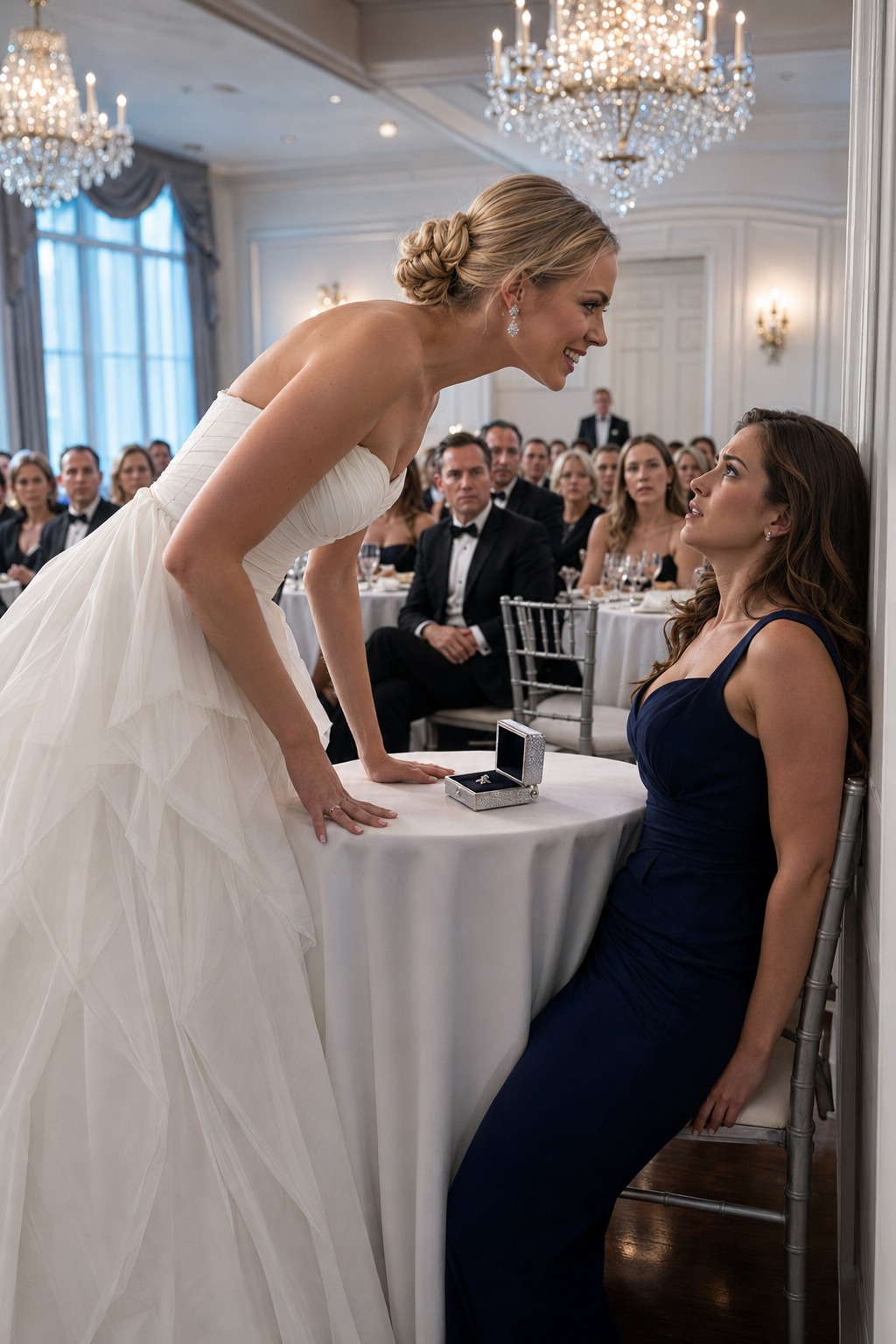At my sister’s wedding, the bride leaned over my empty place setting and laughed, “Waste good food on you? That’s cute.” My parents watched and calmly told me I should just leave. So I did. I stood up, told them they’d regret it—and turned to walk out. That’s when the groom’s brother rose to his feet, the CEO followed, and in front of 200 guests my family’s perfect life quietly exploded. And that was only the beginning.