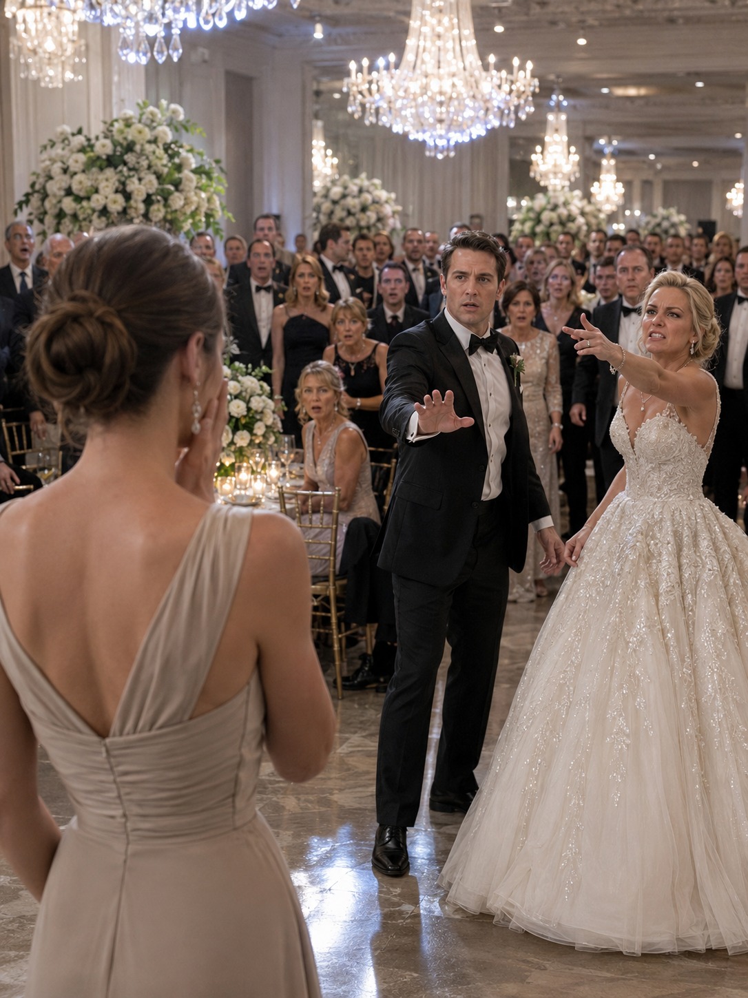 At my stepsister’s 500-guest wedding, the same family who threw me out at sixteen let me stand in the back of the ballroom like I was invisible, until Bianca stormed across the floor in her designer gown, mocked my dress, slapped me hard enough to turn heads, and called me garbage while half the room laughed—so I stayed silent, let her believe I was still the helpless girl they discarded, and watched her fiancé step between us with his face going pale; because the moment he recognized my name, he asked one question that made every investor, guest, and family member in that ballroom realize Bianca had just humiliated the woman who could destroy their entire future…