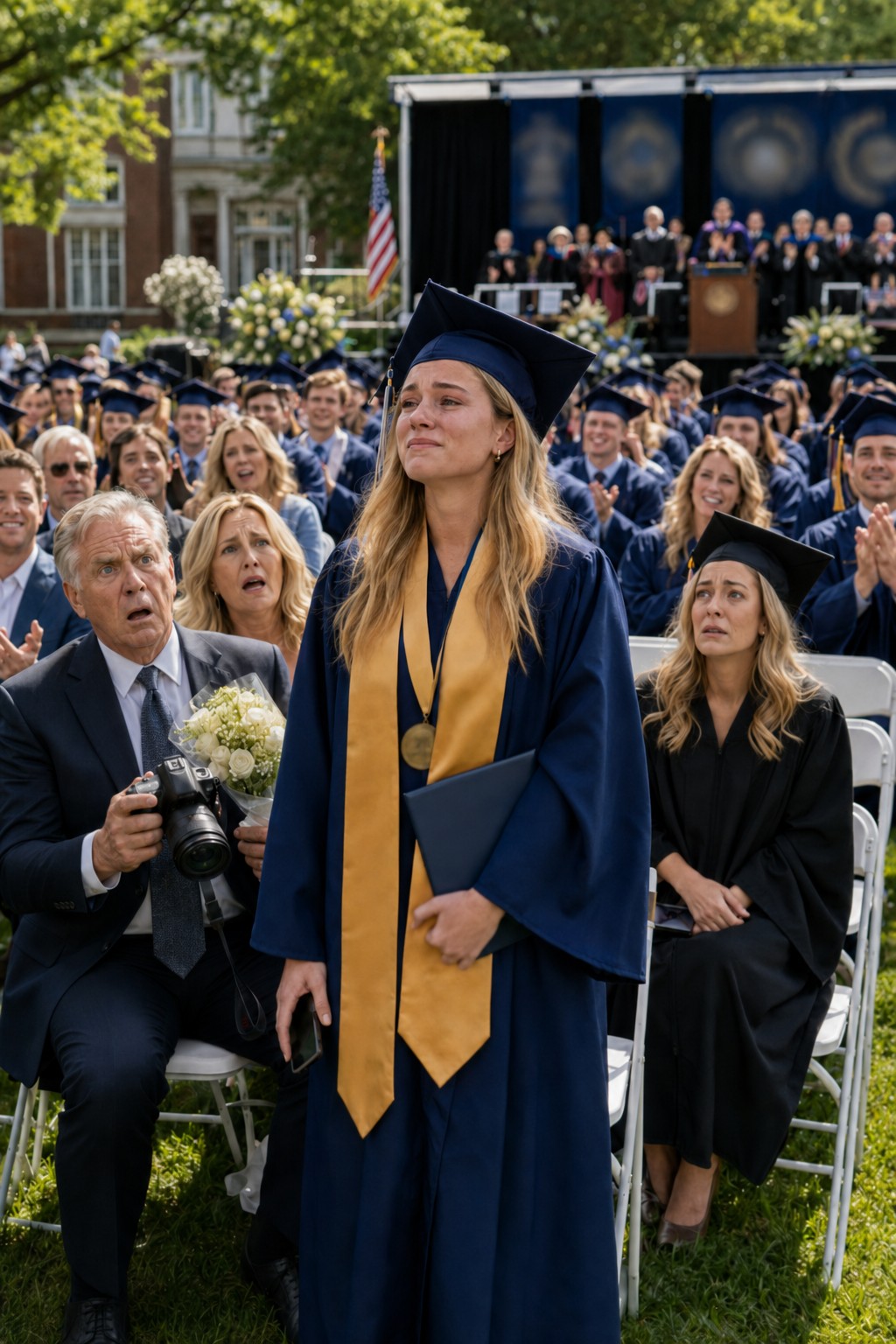 My dad pu:shed my college acceptance letter back across the table, paid for my twin sister on the spot, and told me, “she’s worth the investment. You’re not.” Four years later, my parents walked into graduation carrying flowers for her, sitting proudly in the front row, with absolutely no idea whose name was about to thunder through that stadium.