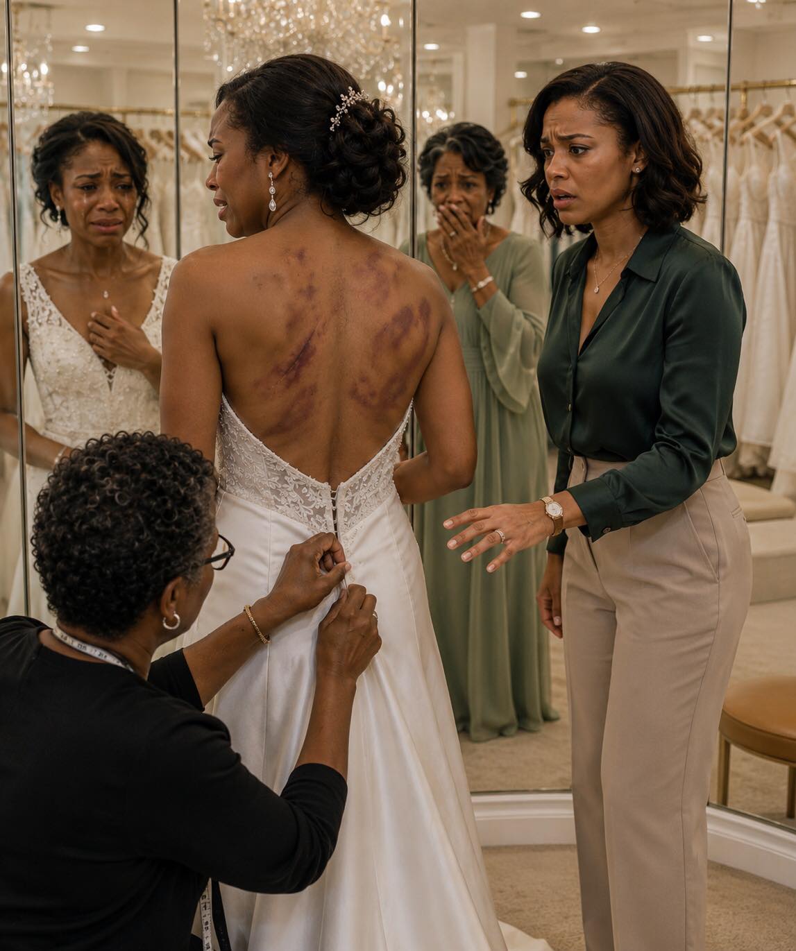 At the bridal boutique, my sister stepped into her wedding dress and suddenly asked everyone else to leave the room. Seconds later, she grabbed my hands, burst into tears, and whispered a warning that changed everything. By sunrise, I wasn't helping plan her wedding anymore—I was preparing to bring down the family behind it.