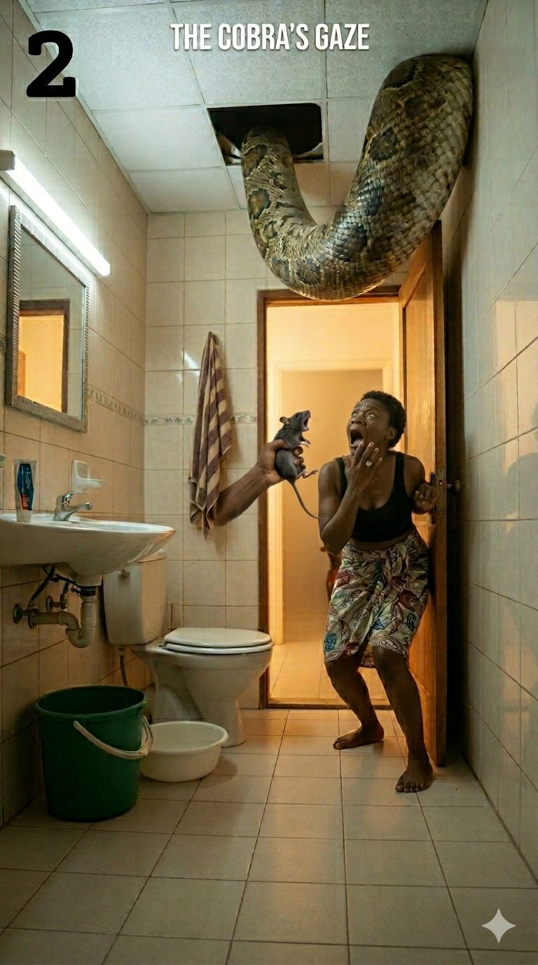 She was urinating inside the bathroom when she saw something that looked like a big snake, crawling up the ceiling