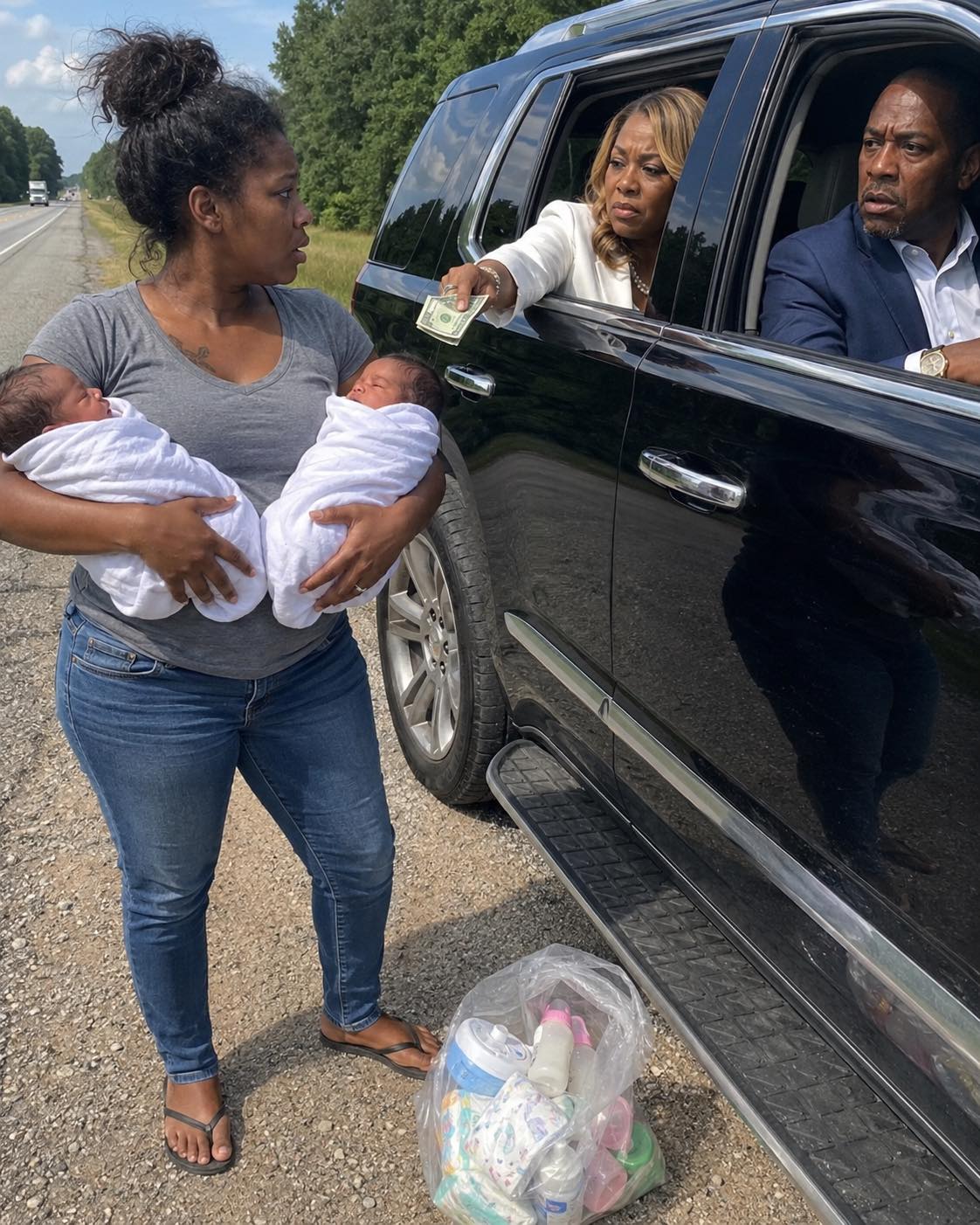 A divorced millionaire was driving his fiancée home when he unexpectedly saw his homeless ex-wife on the street.