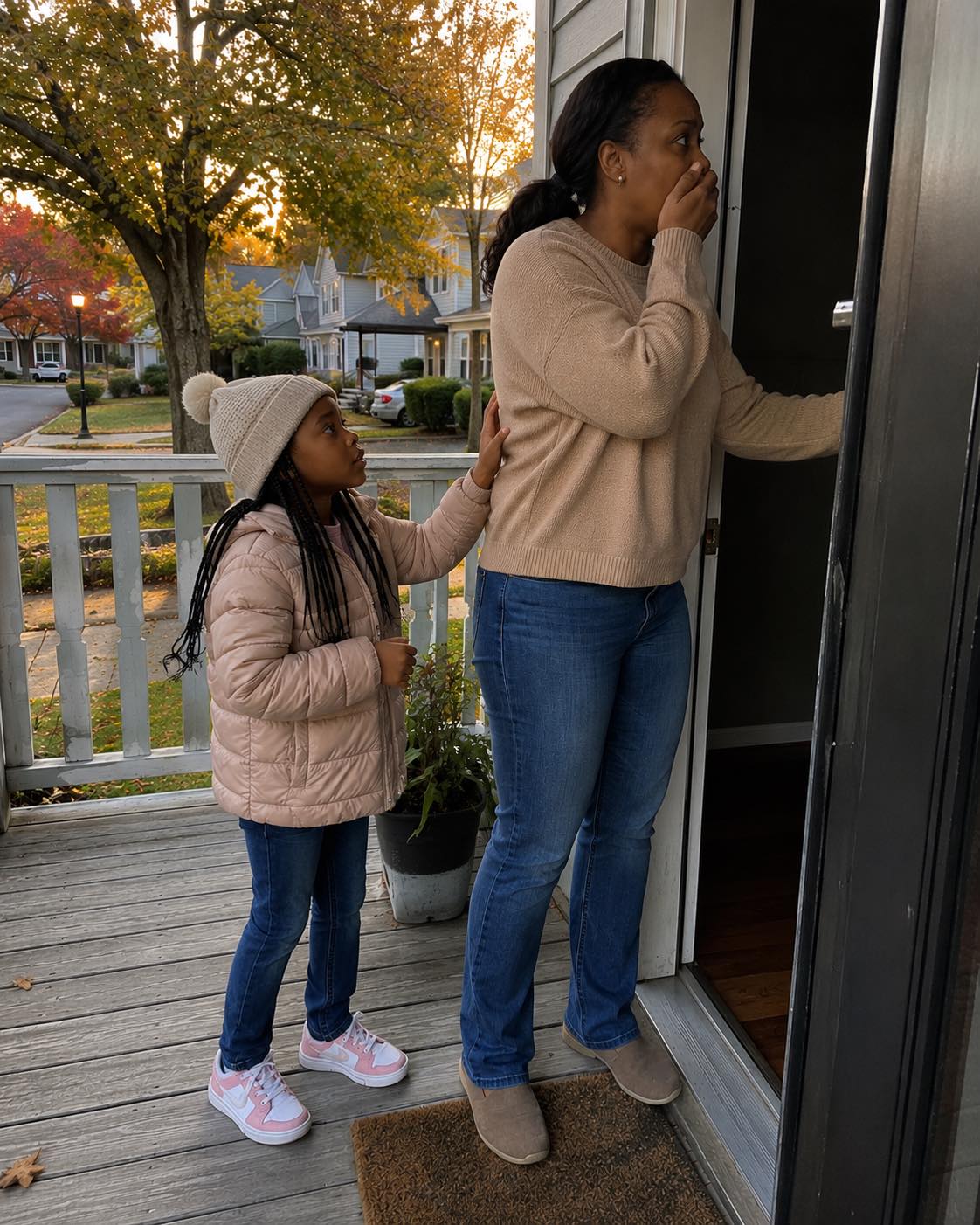 My husband had been staying at his mother’s house to look after her. Wanting to surprise him, I arrived with our 7-year-old daughter without telling him first. When we reached the house, the front door was slightly open. My daughter peeked inside, then gently pulled my sleeve and whispered, “Mom… look. But be quiet.”