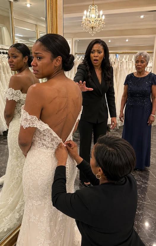 At the bridal boutique, my little sister stepped out to show me her wedding dress. But when the seamstress unzipped the back, I stopped breathing.