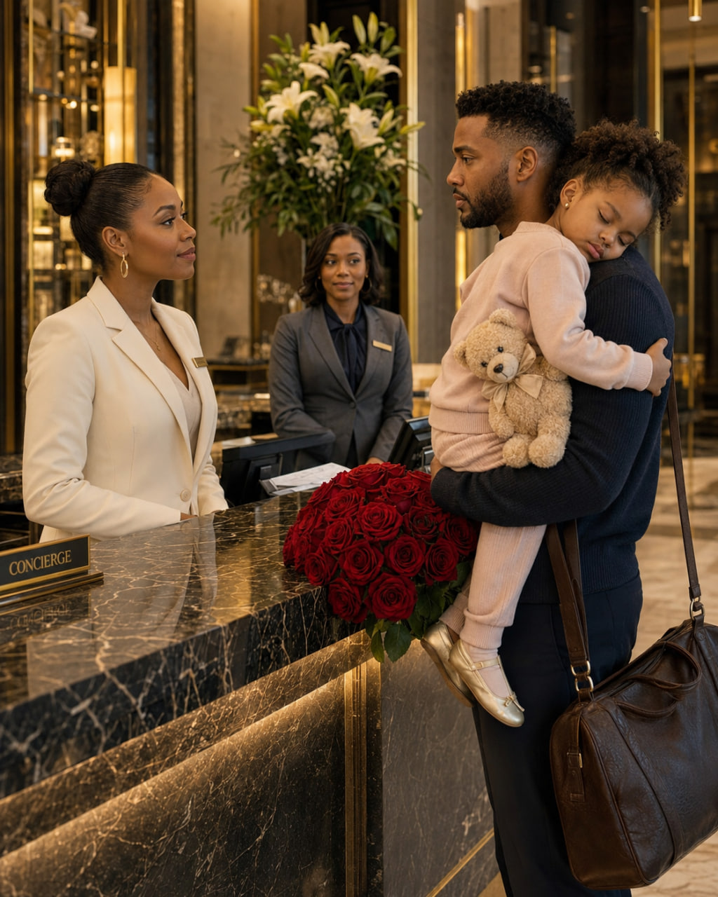 A widowed father was turned away at his own hotel with his sleeping daughter in his arms… but by the time the staff realized who he truly was, it was already too late.