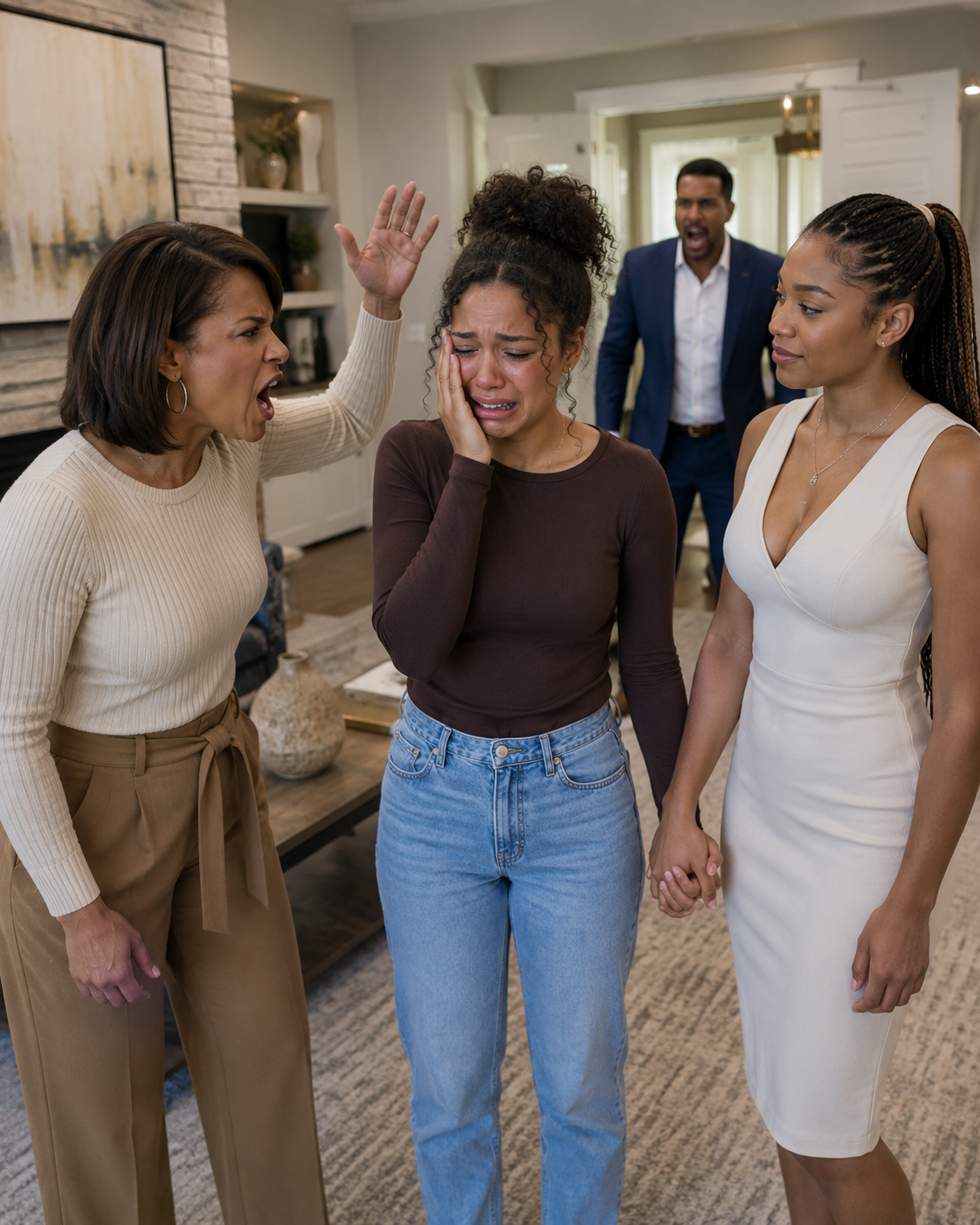 I thought Thanksgiving would be about family, but my mom sl3pped me in front of everyone because I wouldn’t give my fiancé to my sister. My sister smiled as if she had already won. Then Mom tried to hit me again, unaware that the man I loved was watching from the doorway.