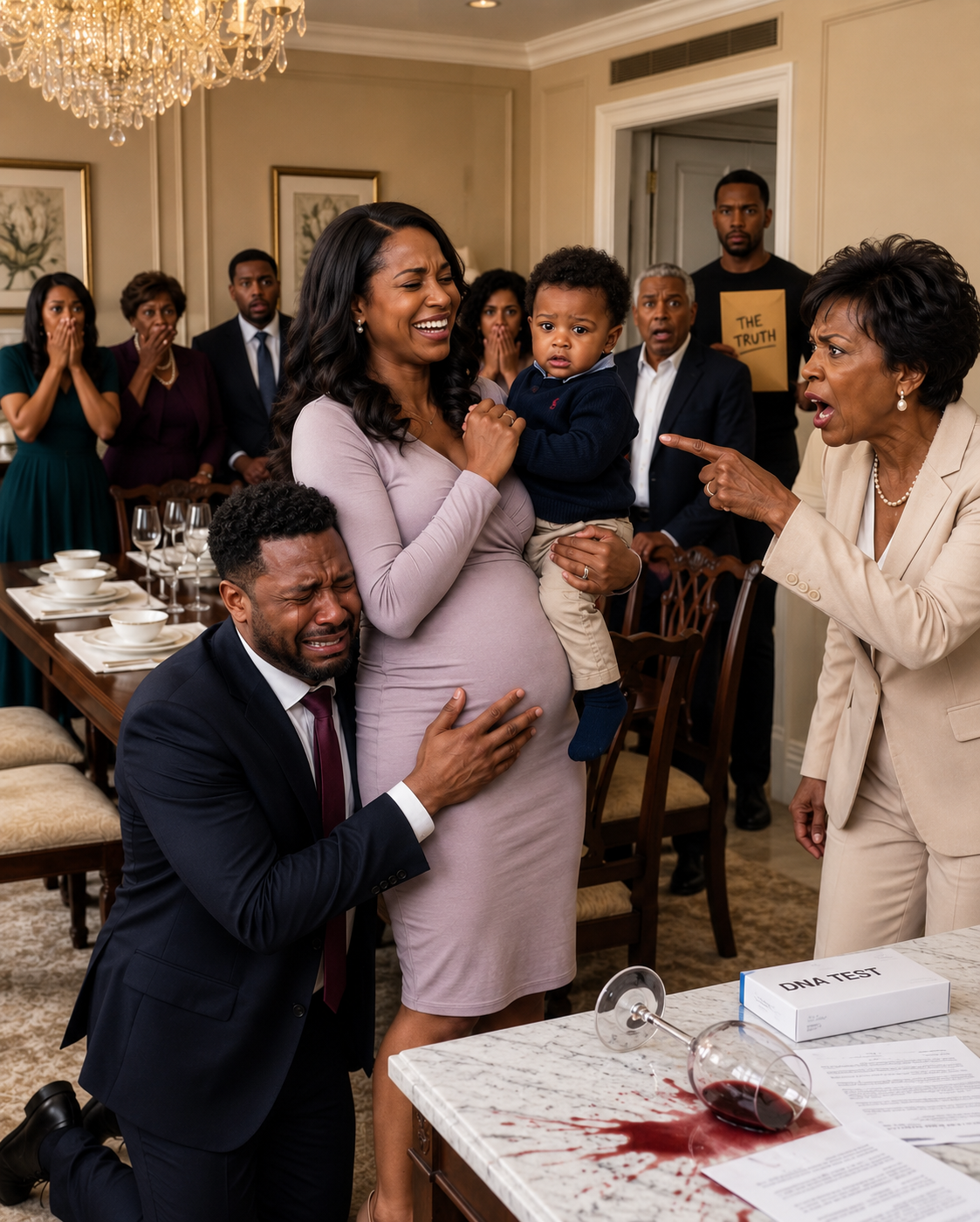 My husband invited me to a family dinner, but when I arrived there was no food: only a DNA test, an angry mother-in-law and an accusation that broke my heart: “That child is not my son’s,” until a stranger walked in with the hidden truth.