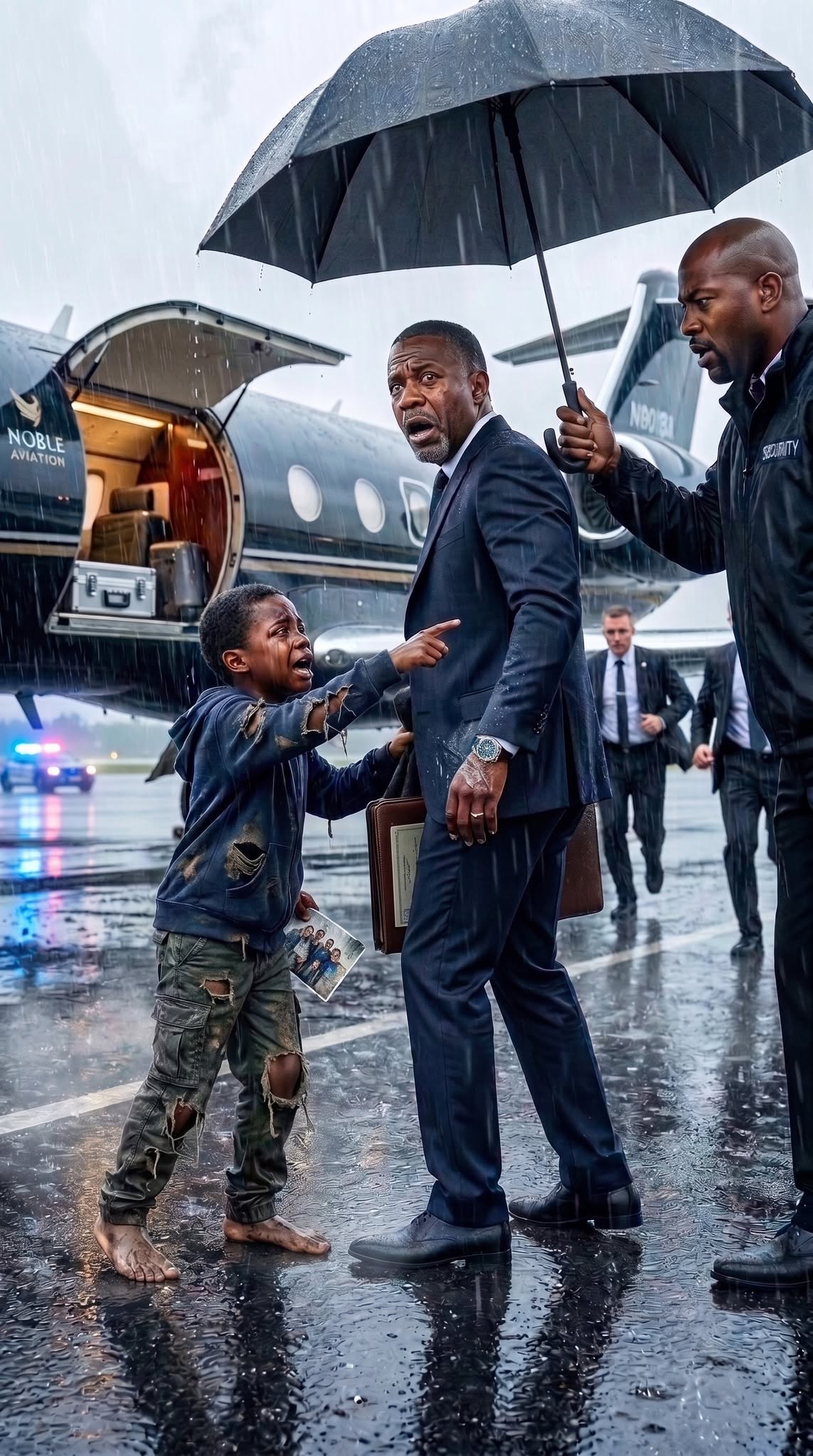 A barefoot 12-year-old blocked my private jet, crying, "Please don't fly!" My security shoved him aside, but he screamed, "Your daughter is already inside!" I scoffed—my daughter was safe at home. Yet, I ordered a search. What we found huddled in the luggage hold left me paralyzed...