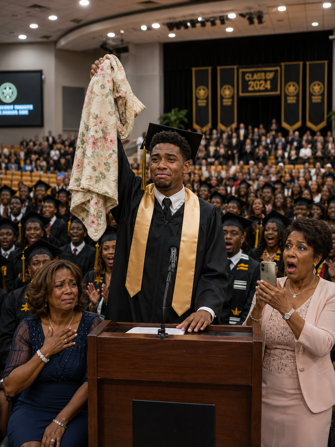I raised my sister’s son for 19 years, but at his graduation she showed up with a cake that said “I’m his real mom.” I didn’t scream; I just sat and waited while my son pulled out an old blanket and a hidden letter… and then everyone understood that she hadn’t come back out of love.