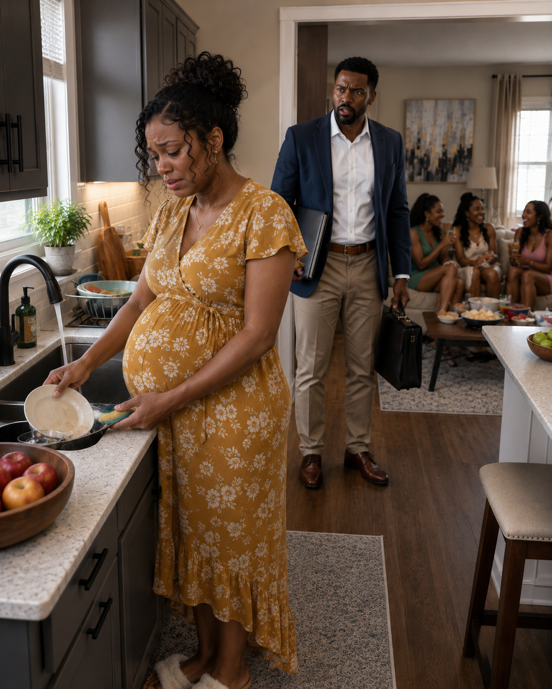 He came home at 10 P.M. and found his 8-MONTH PREGNANT WIFE WASHING DISHES ALONE while his family laughed in the living room … but after discovering they had THROWN AWAY HER MEDICATION, he looked at them and said, “Your comfortable life ends tonight”