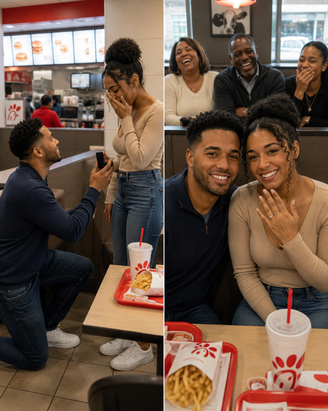 My Parents Teased My Fiancé for Proposing to Me in a Fast-Food Restaurant with a Simple Silver Ring – At Family Dinner, He Quietly Handed My Mom and Dad Two Identical Gift Boxes