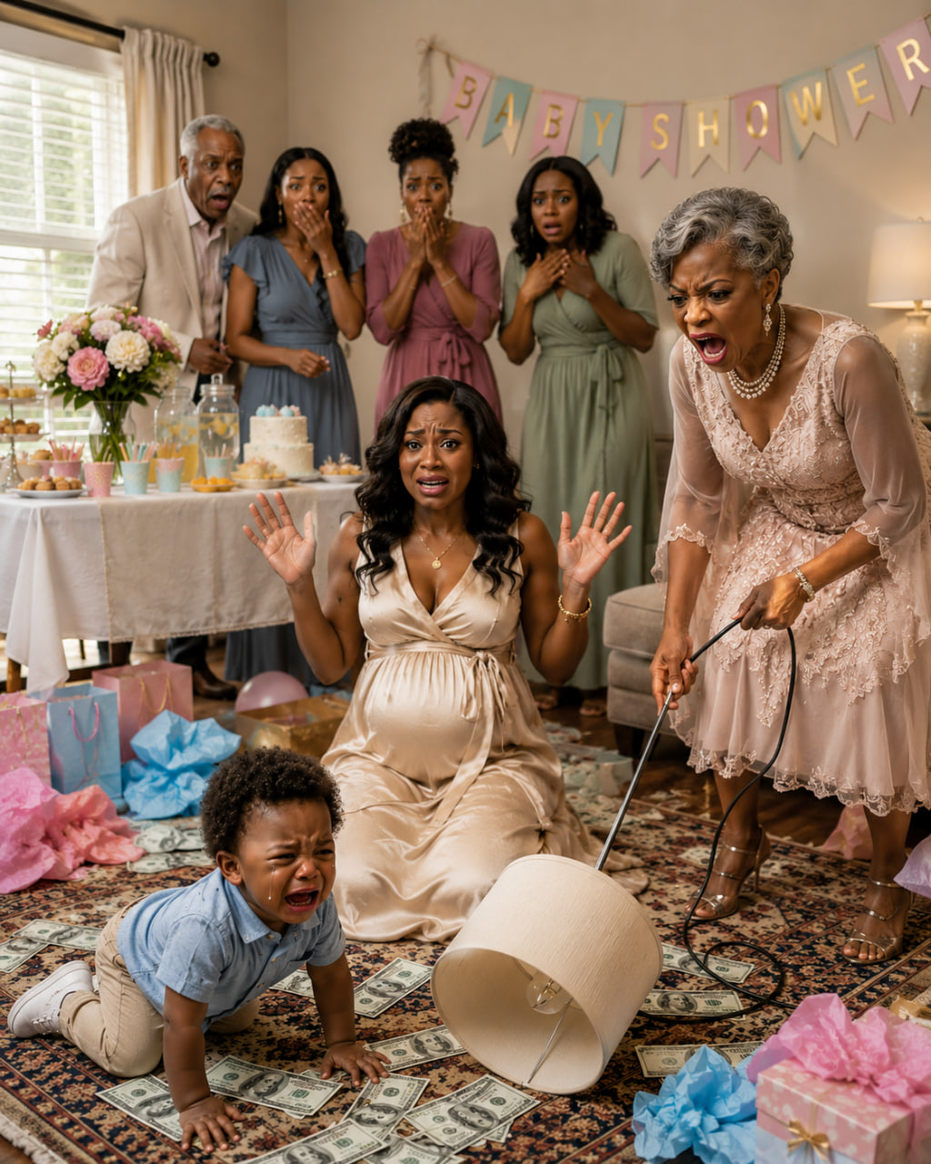 At my baby shower, my sister-in-law struck my six-year-old daughter on head with a lamp because she caught her stealing money from the gift envelopes. She screamed, “How dare you accuse me?” My daughter stumbled back, hitting the wall hard, and collapsed, bleeding. But when she whispered a word, I knew something even more terrifying about my family…