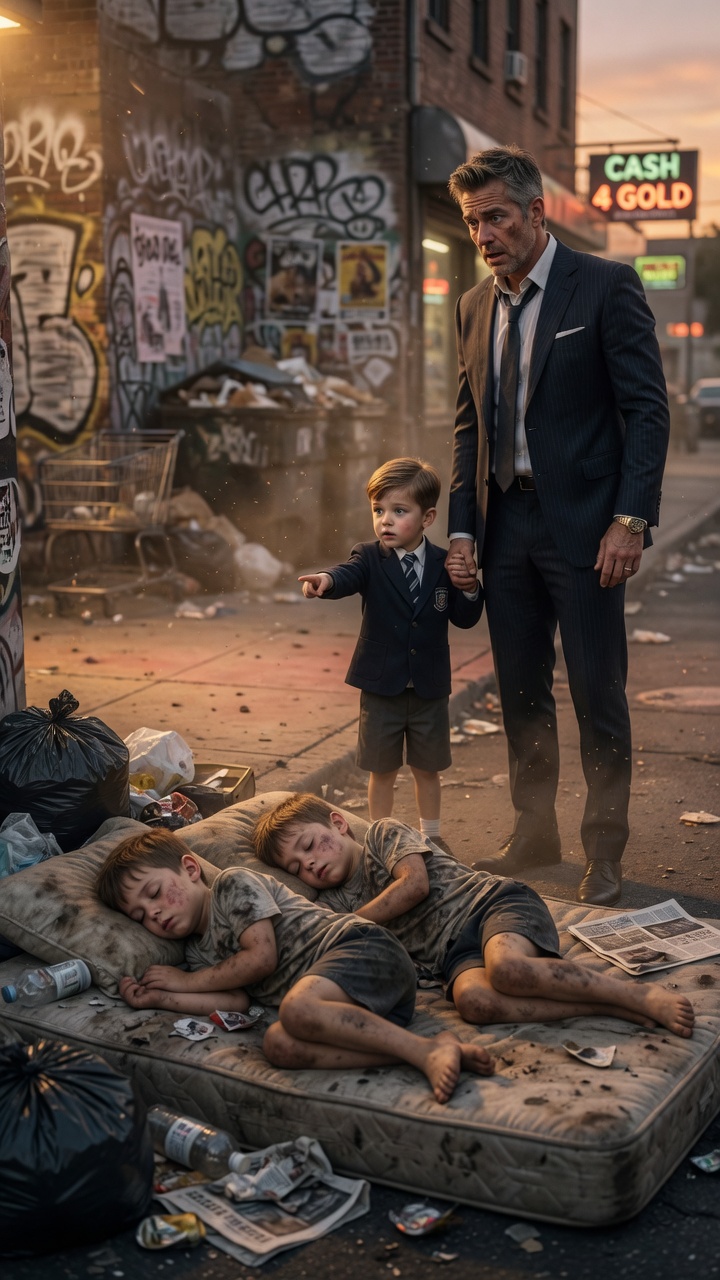 DAD, THOSE KIDS IN THE TRASH LOOK JUST LIKE ME!” — THE BOY SHOCKS THE MILLIONAIRE