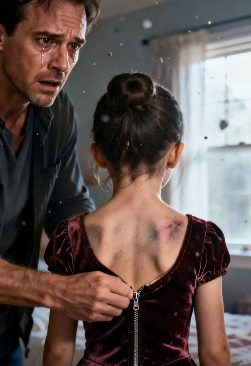 Five minutes before my daughter’s piano recital, she texted, “Just you—close the door,” and what I saw under her t-shirt made my blood go cold; I didn’t argue, didn’t raise my voice—I grabbed her backpack, walked straight past my wife’s protest, and made one call that put us on an interstate toward downtown, where a family-law attorney stared at the photos, went pale, and whispered, “Do not leave yet.”