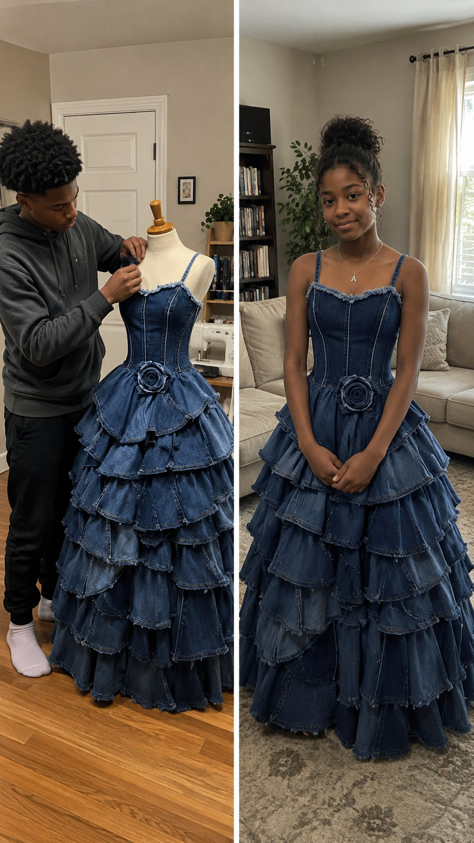 My Stepmom Refused to Give Me Money for a Prom Dress – My Brother Sewed One from Our Late Mom's Jeans Collection, and What Happened Next Made Her Jaw Drop