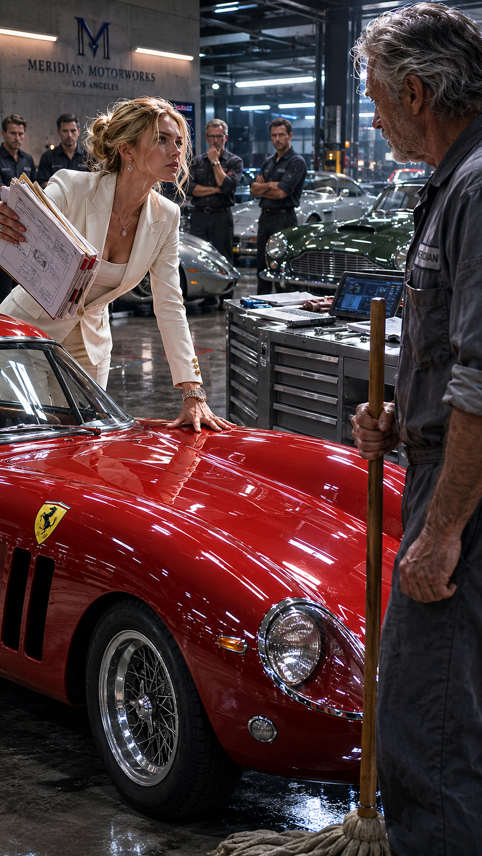 For five years, her $2 million Ferrari stayed dead—then the janitor picked up a wrench and exposed the secret her father took to his grave