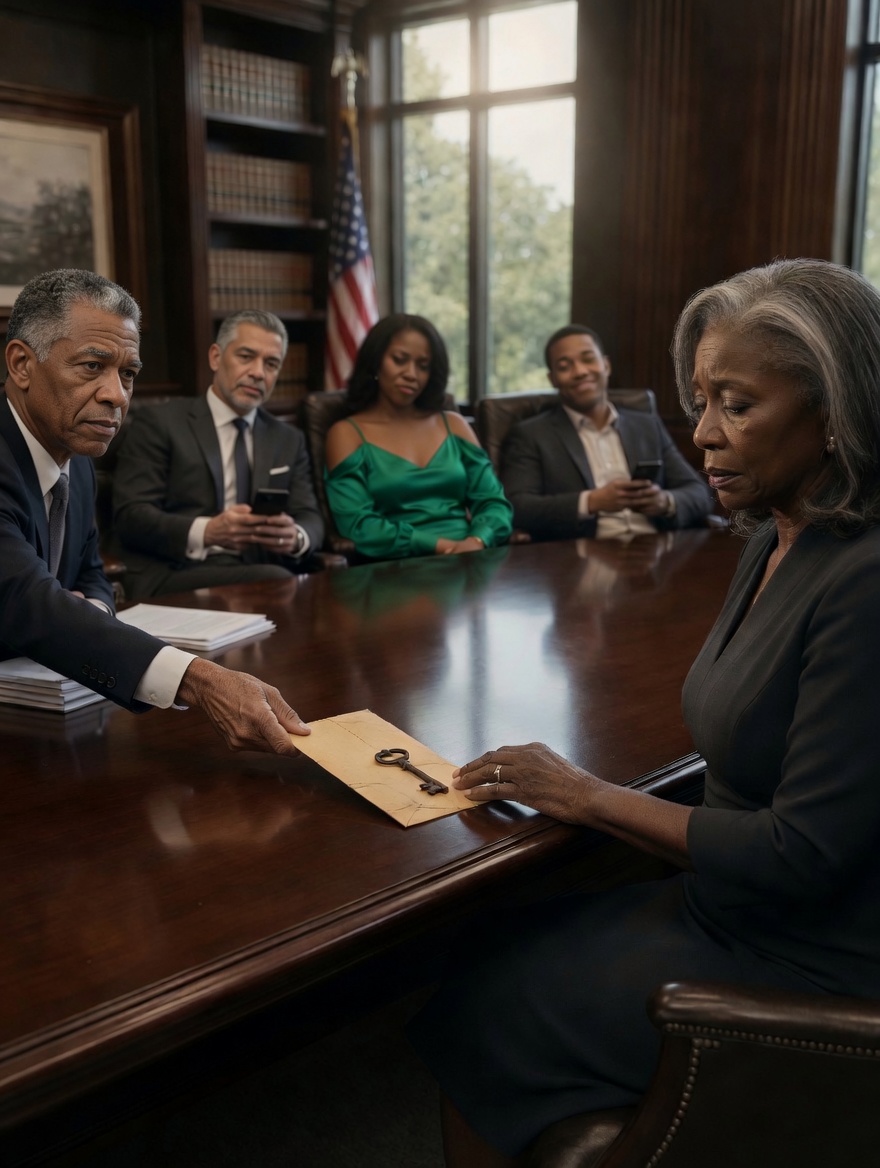 At my husband’s will reading, his three grown kids smirked as the lawyer gave them the mansion, the accounts, everything—and handed me