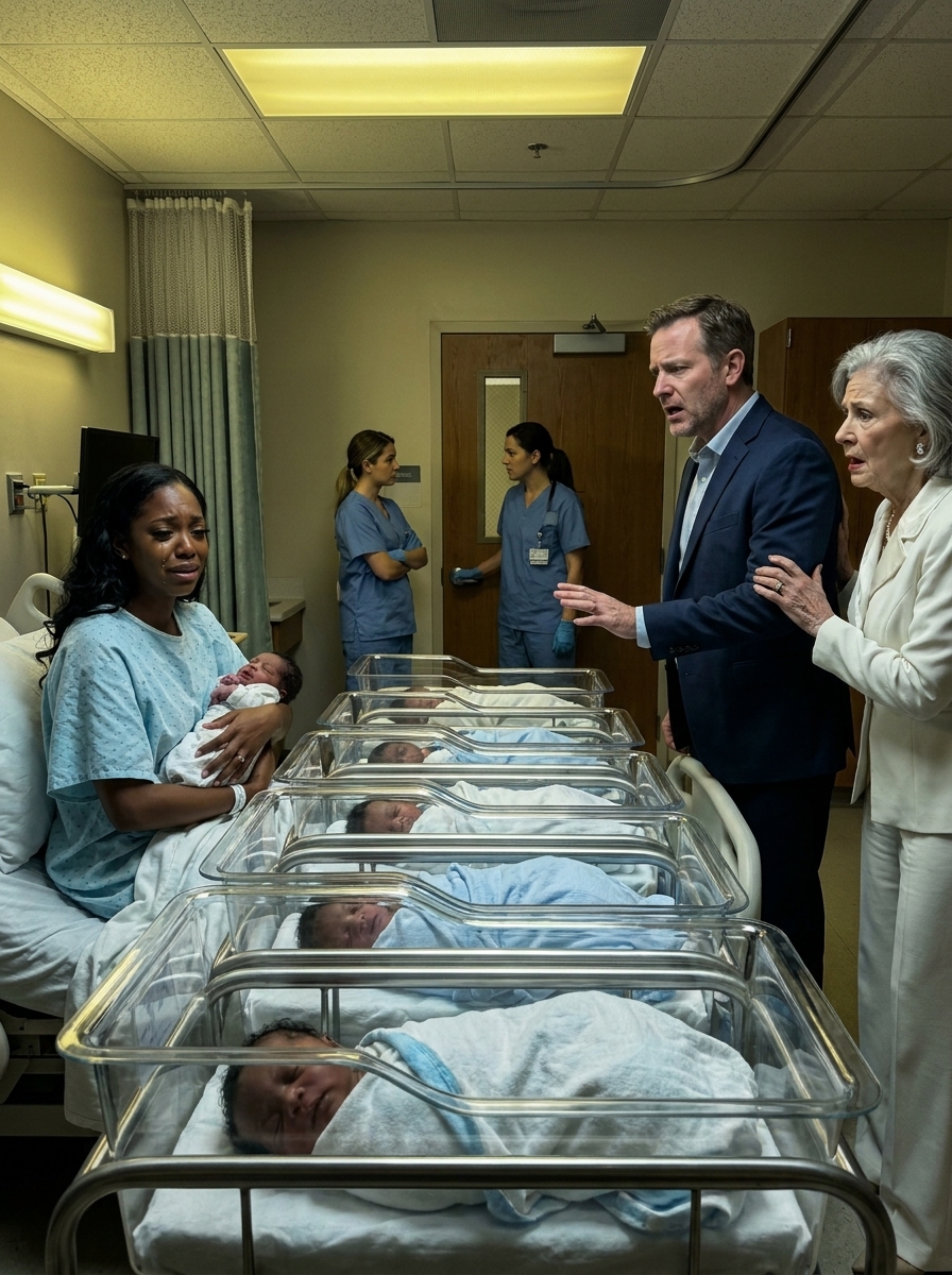 All five babies in the bassinets were Black. My husband took one look and shouted, “They’re not my children!” Then he walked out of the hospital and never came back. I held five newborns alone as nurses whispered and doors closed behind him. Thirty years later, he stood before us again— and the truth waiting for him shattered everything he thought he knew.