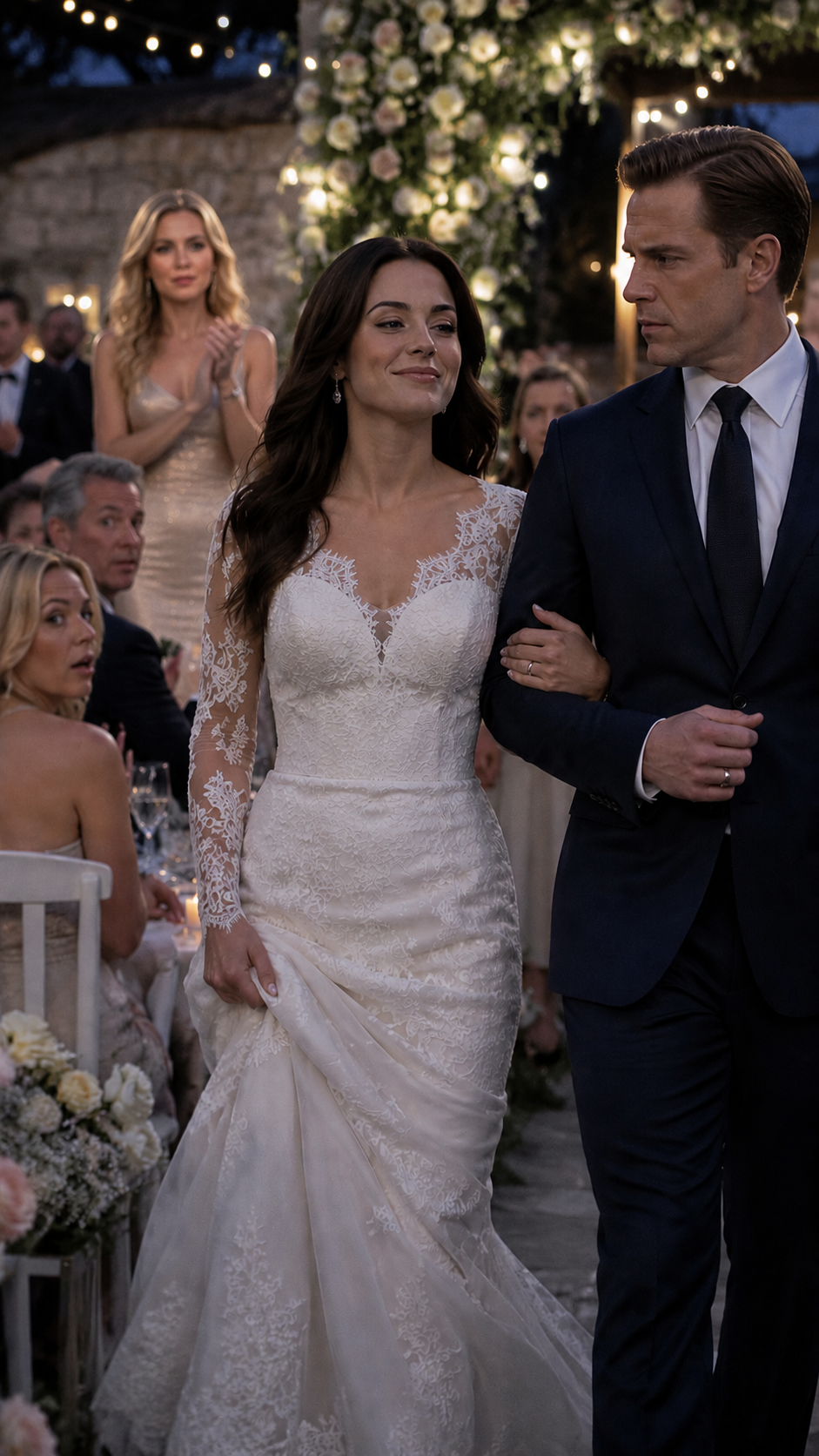At my wedding rehearsal, my sister walked in wearing my gown, her hand on my fiancé’s arm. ‘Surprise, we’re eloping tonight,’ she chirped as my mother applauded and guests stared at me, waiting for me to crumble. They thought I had no idea about the secret emails, the canceled license, the contract in my name. I set down my notes and said, ‘I’m glad you’re all here, because…’ — and then I pulled out my phone