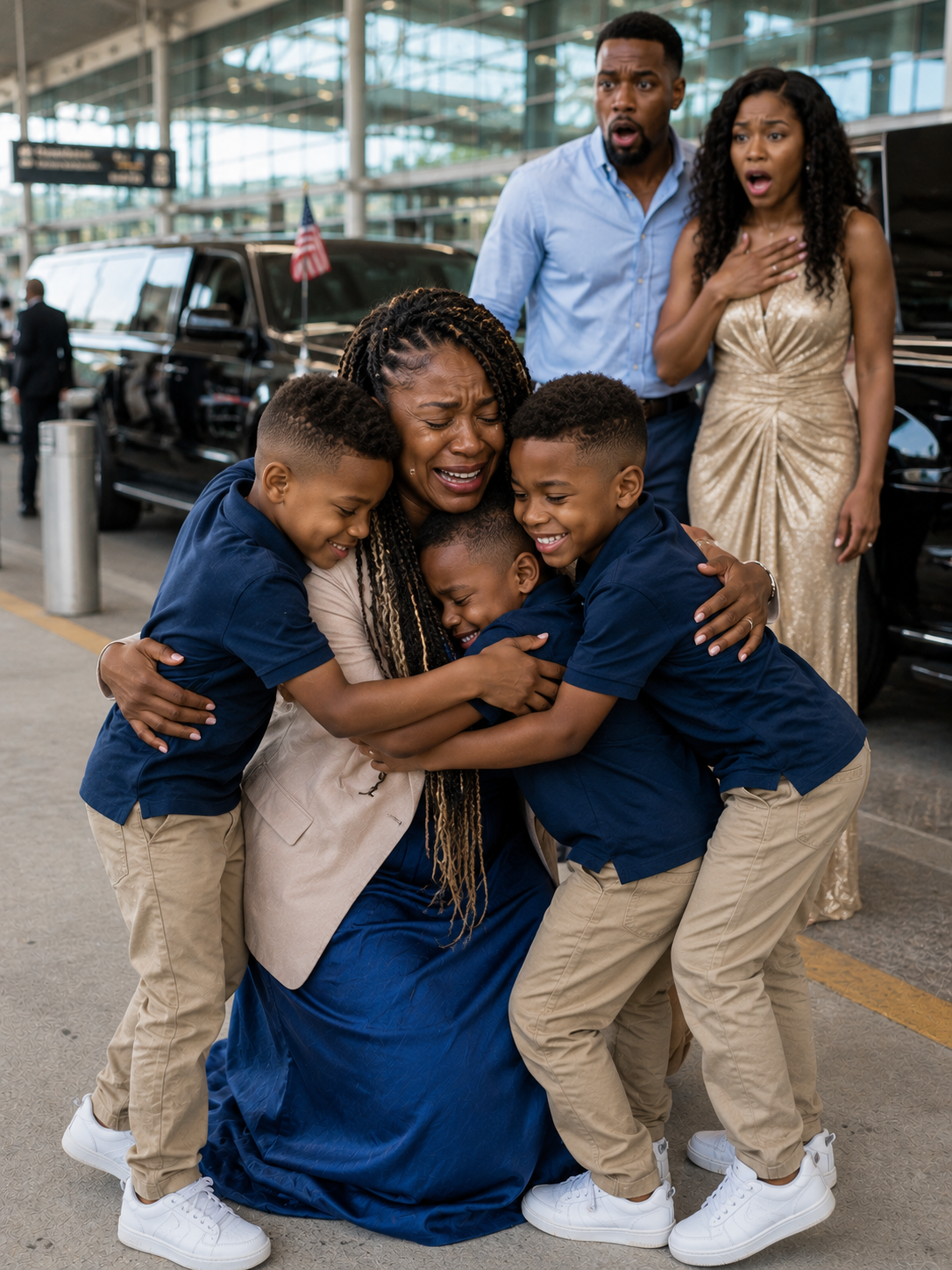 "My billionaire ex-husband sat beside me on a flight just to shame me—then three little boys stepped out of a Bentley and ran toward me, calling, “Mom!”