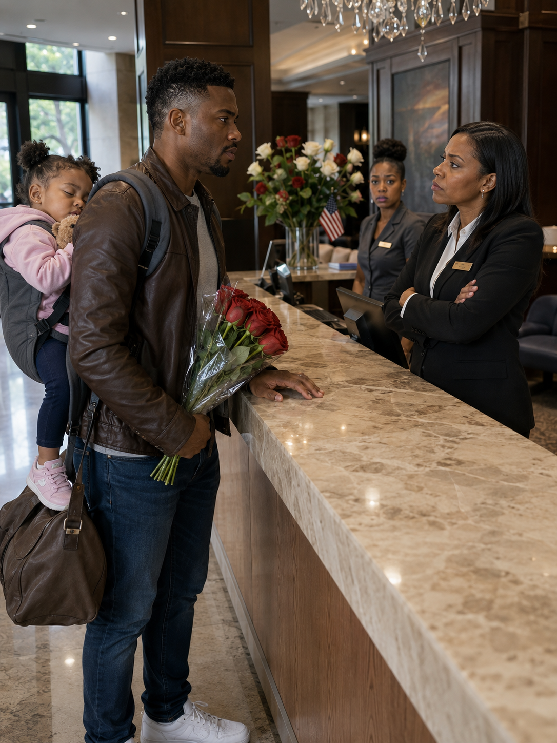A widowed father was turned away at his own hotel with his sleeping daughter in his arms… but by the time the staff realized who he truly was, it was already too late.