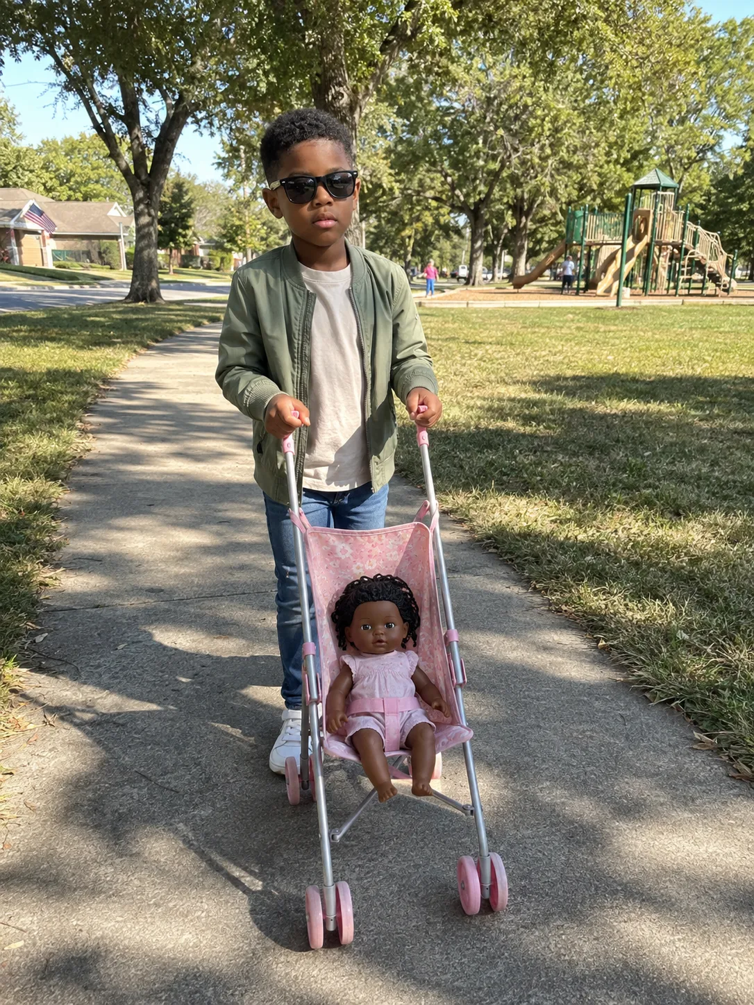 My 6-year-old son's friends started laughing at him when they saw him pushing a toy baby in a stroller — but his response left me speechless.