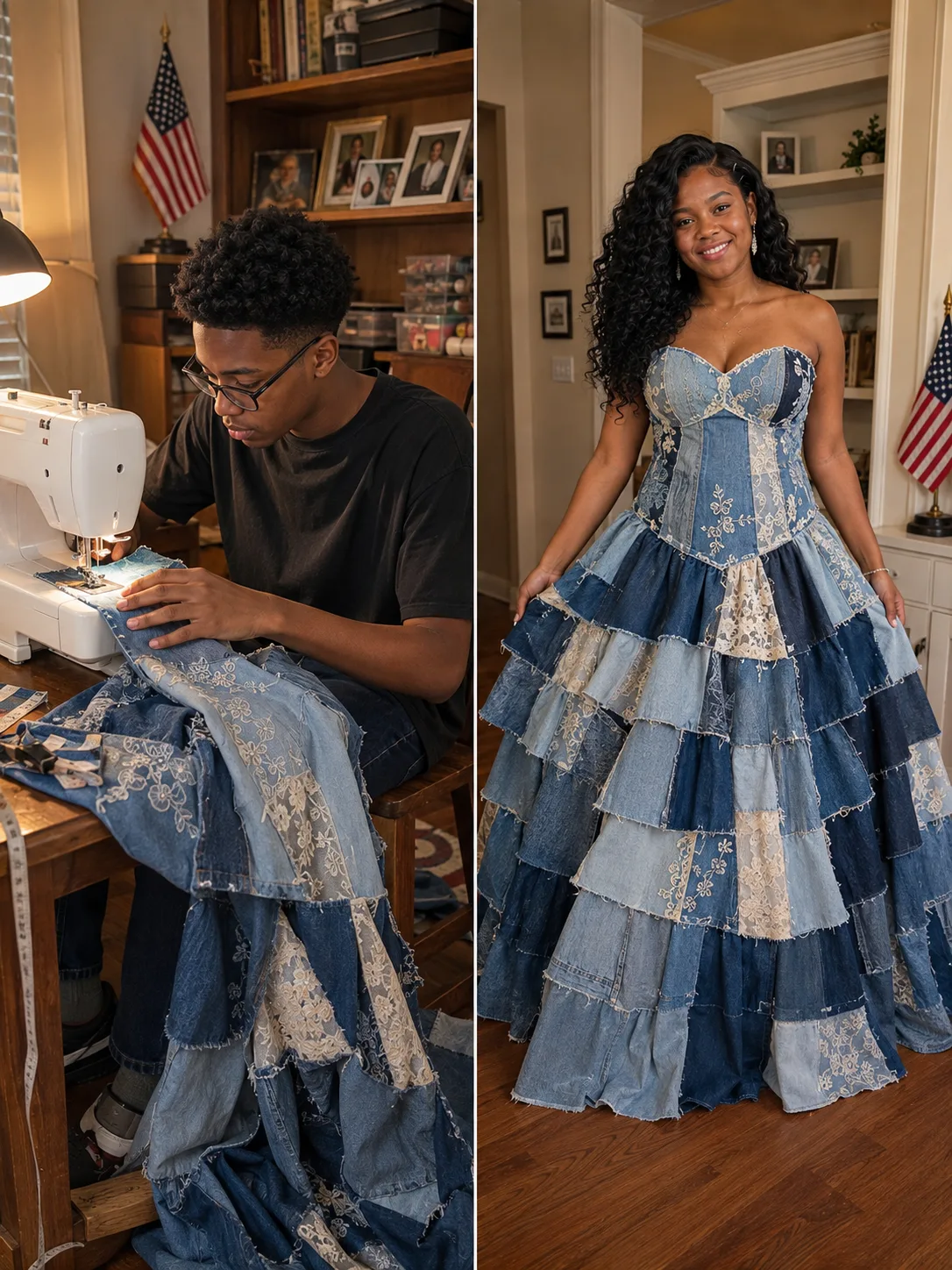 My stepmom ridiculed the prom dress my little brother made from our late mom's old jeans—but karma was already waiting for her.