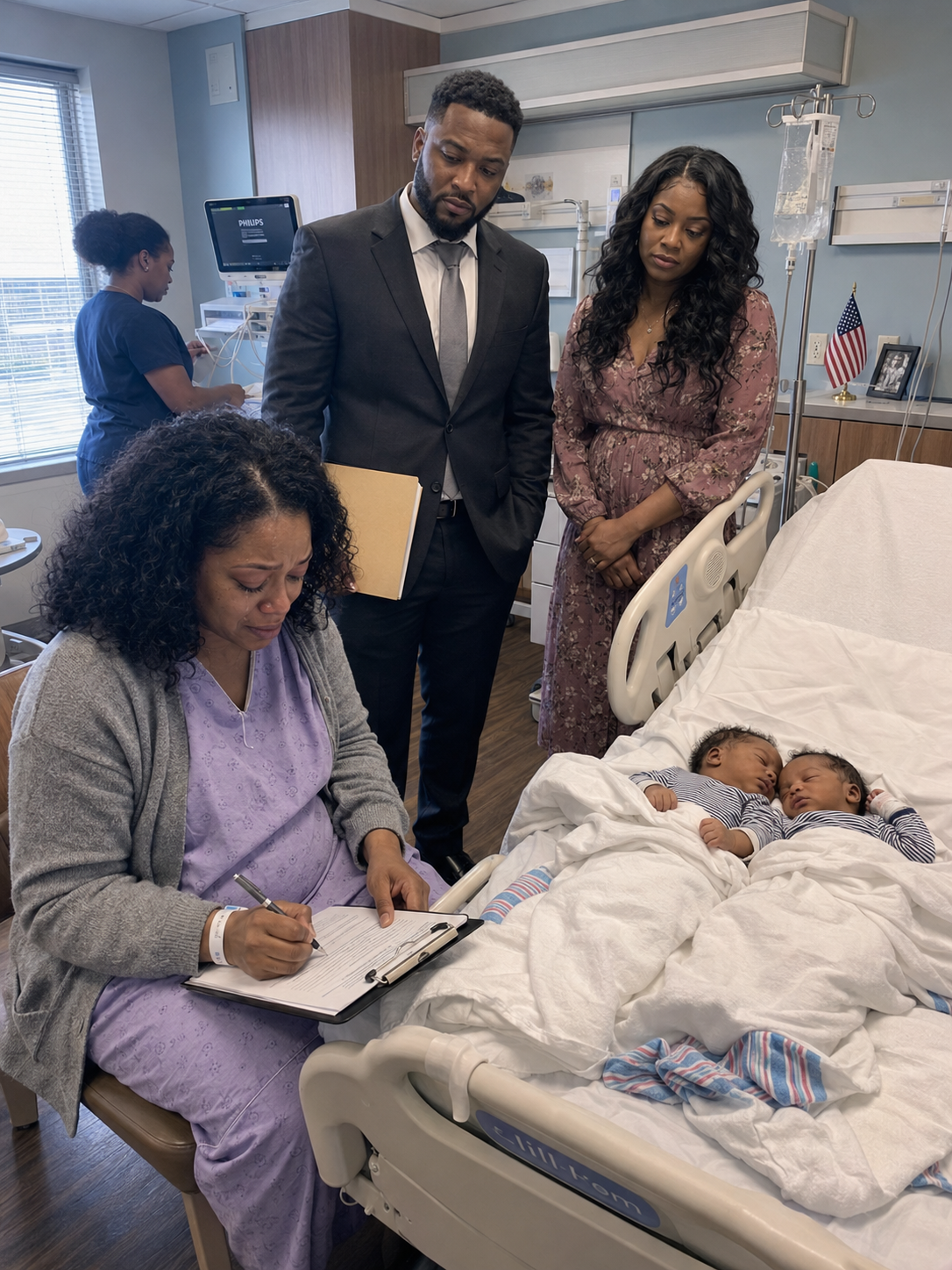 three days after an emergency C-section, my husband showed up with his assistant to force me to sign divorce papers and take our twin daughters — the next morning in MC, he realized he had made a mistake that money couldn't fix.