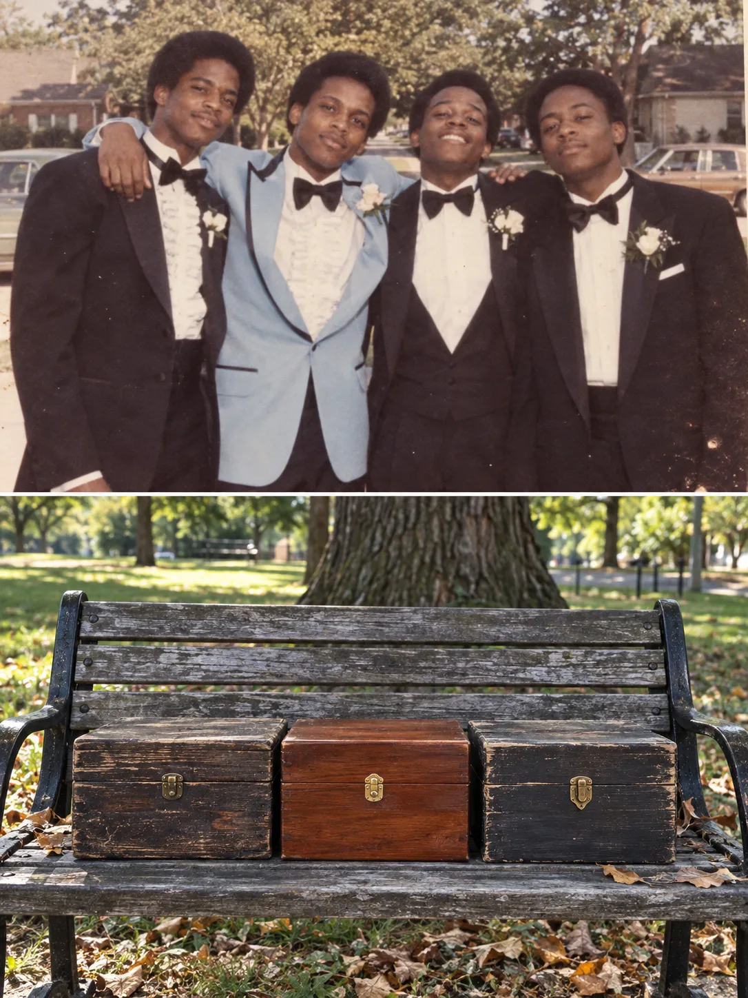 Fifty-five years ago four of us made a promise on a bench by a lake — I drove out there on the day and found three boxes on it.