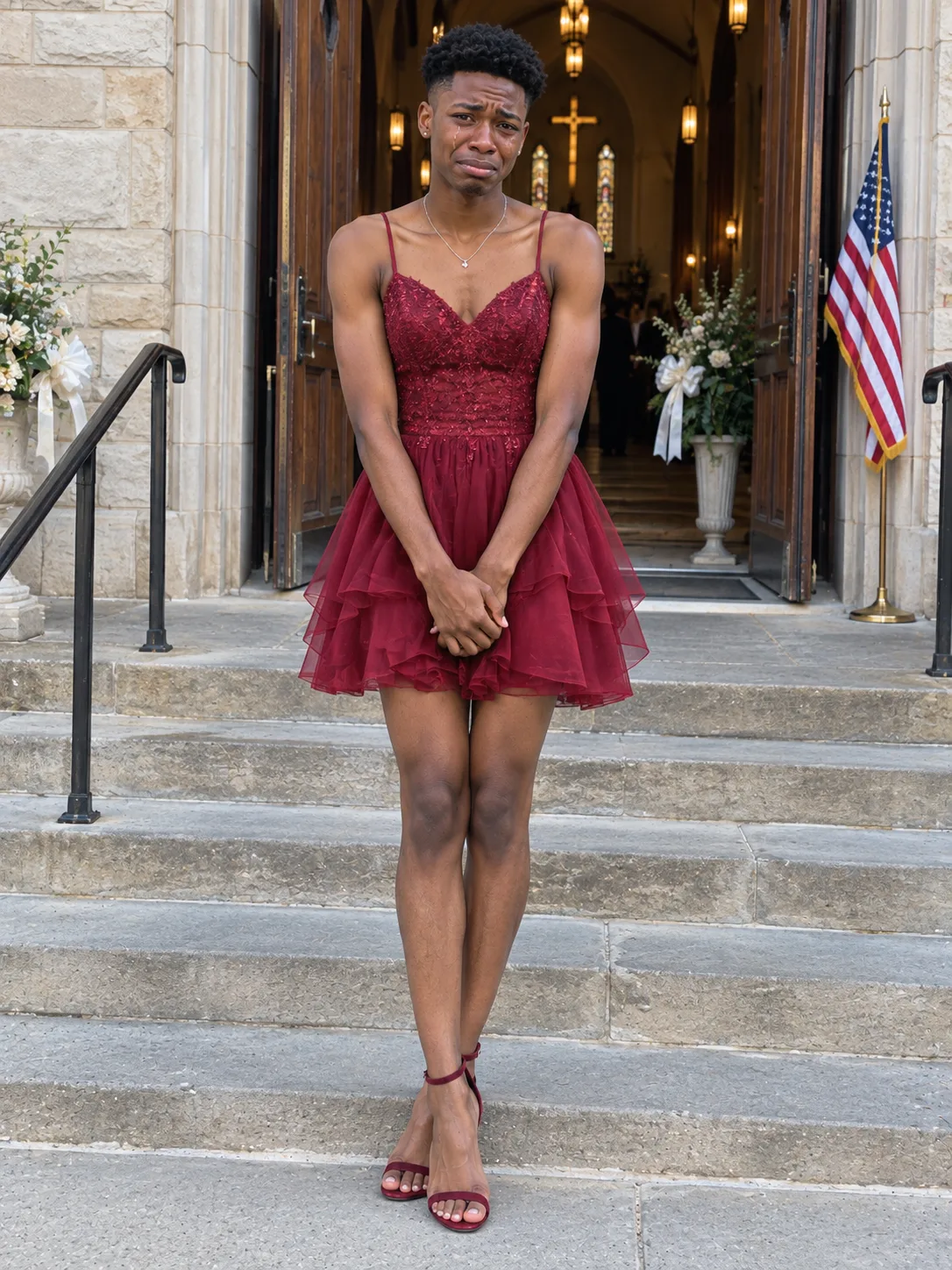 My son came to his father's funeral in a woman's pink dress — and when he told me why, I went down on the chapel floor.