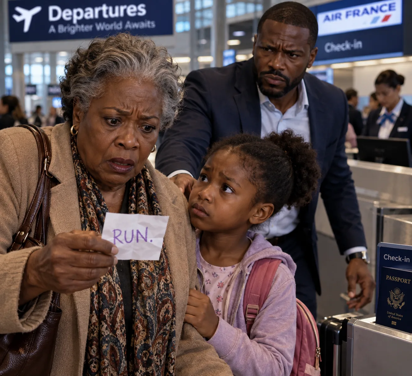 My son was taking me to France for my retirement, and at the airport, my 8-year-old granddaughter slipped a piece of paper into my hand: 'run'. I faked a stomach ache and turned around to leave the airport."