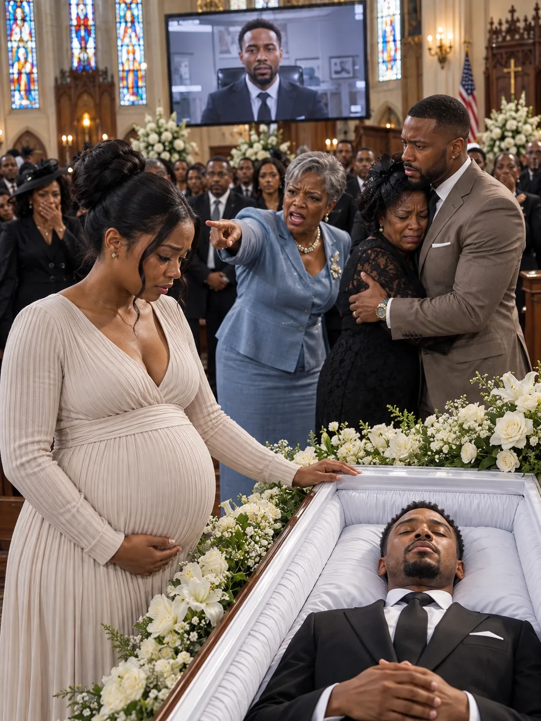 My husband had been in his coffin for four days when my mother-in-law demanded the keys to our house — then his lawyer walked into the church with a projector.