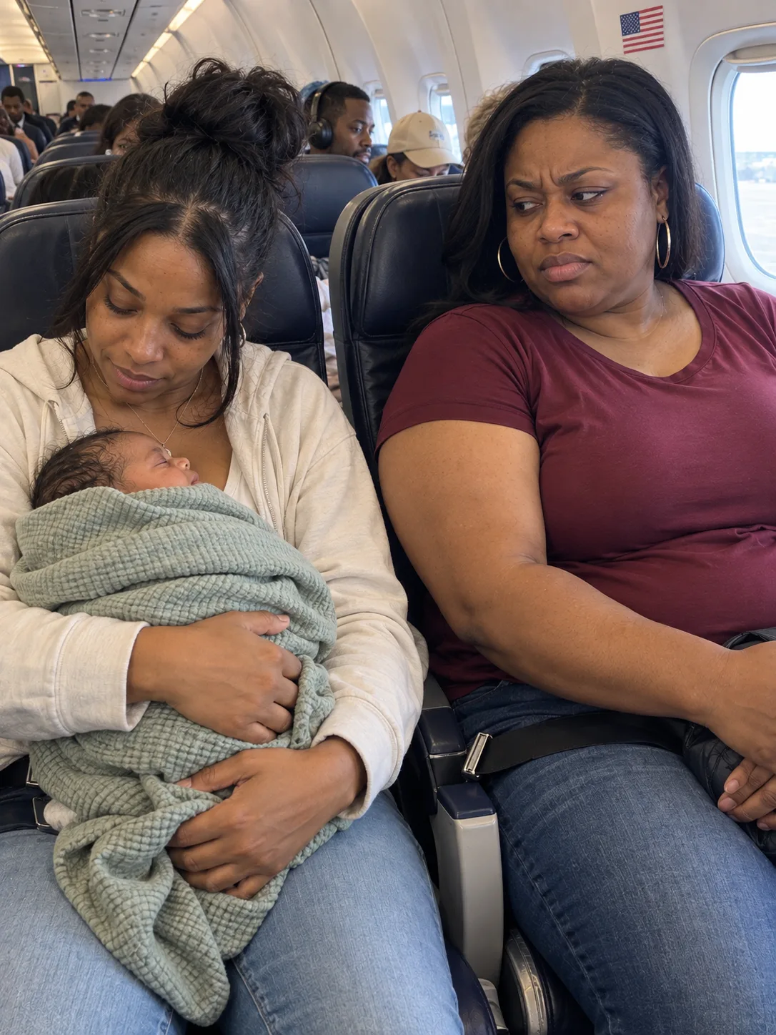 I was breastfeeding my 5-month-old baby on a plane when the woman sitting next to me yelled, "You should be ashamed of yourself! Go lock yourself in the bathroom!" — then my older daughter taught her a lesson she never expected.