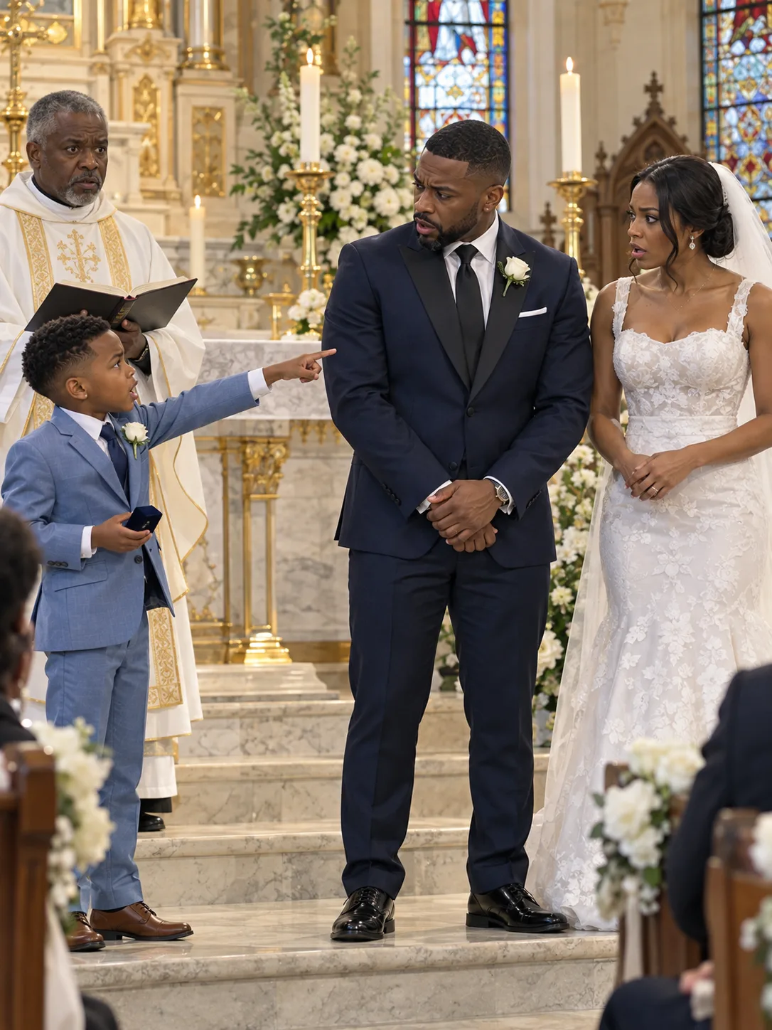 My late sister's son was our ring bearer—at the altar, he refused to hand over the rings, pointed at my fiancé and said, "Mom told me not to give them to him until you see this."