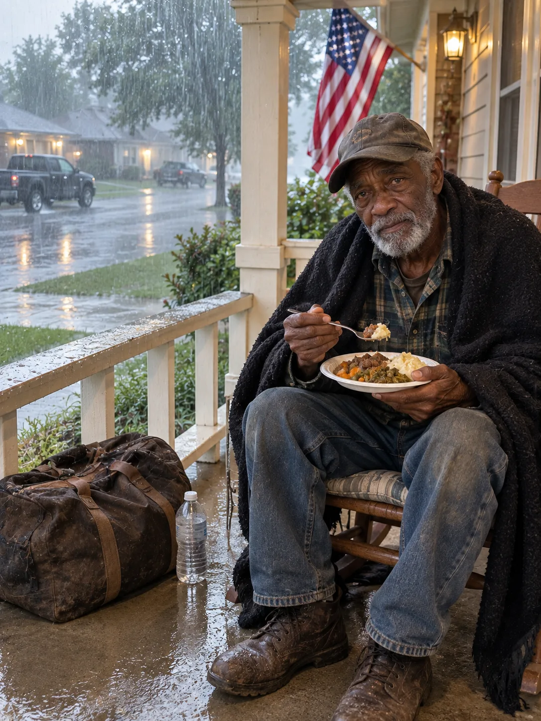 I let a homeless elderly man sleep on my porch during a t3rrible summer storm. By morning, he was gone