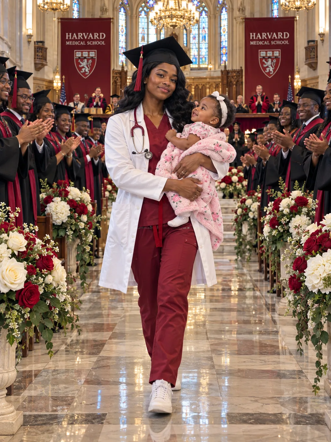 The entire auditorium gasped when my 17-year-old daughter walked toward her Harvard Medical School graduation stage holding a premature newborn