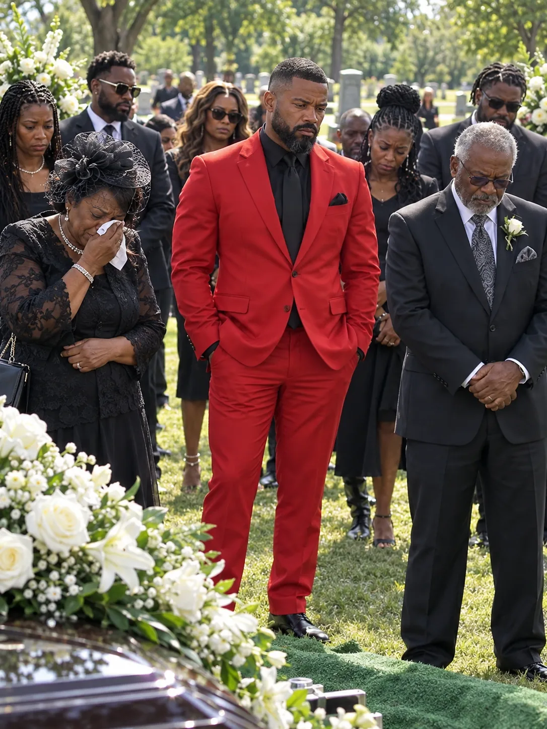 My brother turned up to our father's funeral in a bright red suit. Then Dad's solicitor of thirty years saw it, stopped walking, and asked him where he had found it.