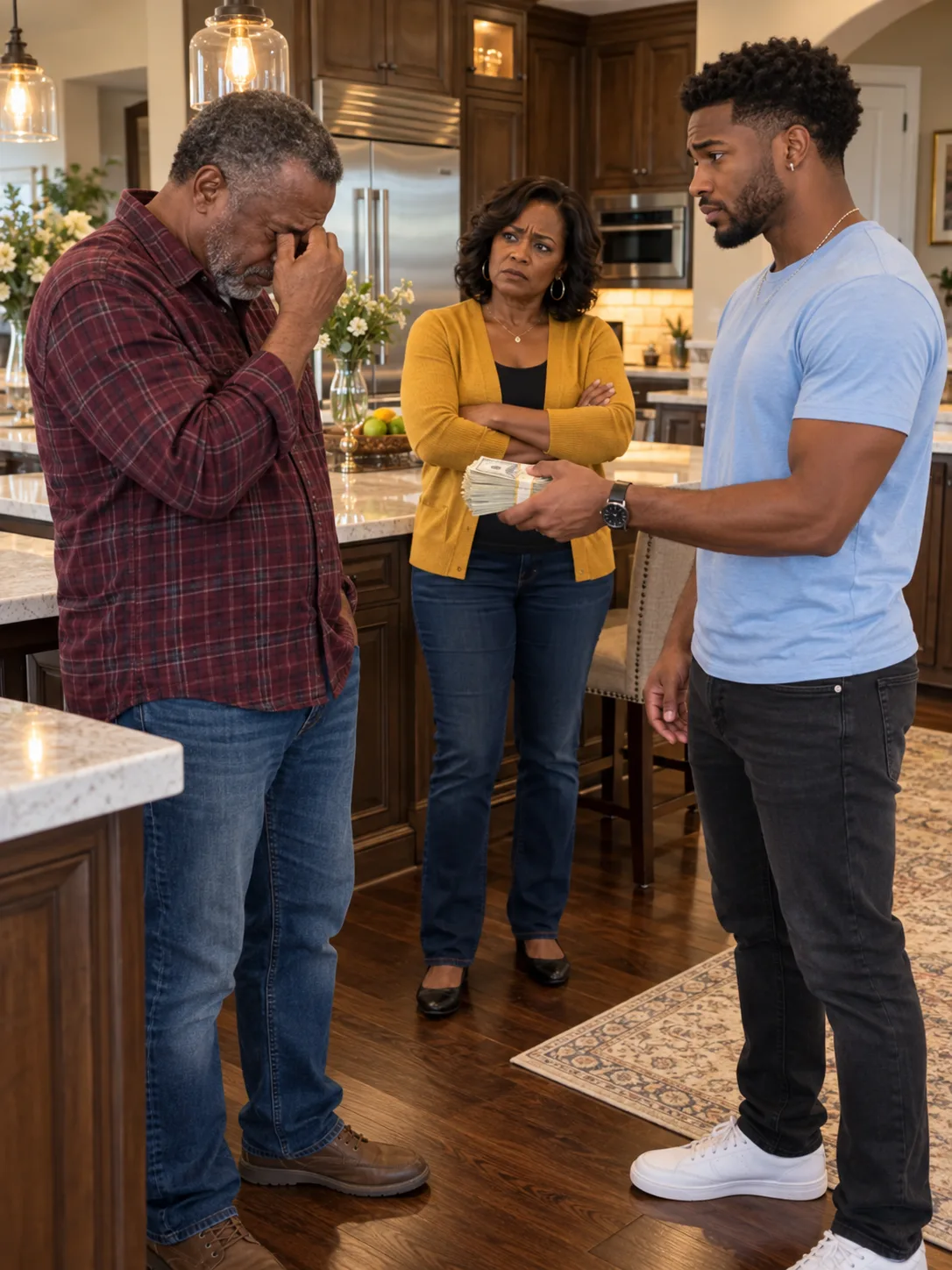 My father stood in my kitchen asking to borrow $1,000, his rough, weathered hands shaking with embarrassment. Before he could even explain why he needed it, my wife looked across the room and said flatly, "Tell him to get another job. We're not a bank." I gave Dad the money anyway. Three days later, the hospital called.