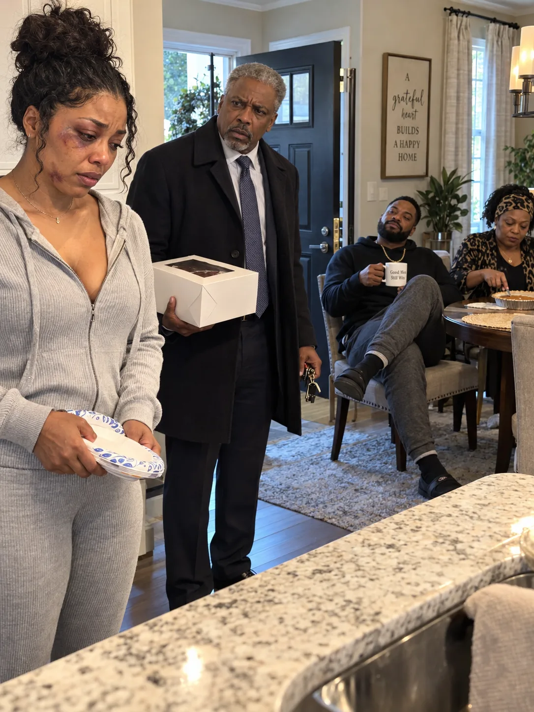 On my birthday my father walked in, looked at my face, and asked who did it. My husband smirked and said he did. My father took off his watch and told me to step outside — and when my mother-in-law dropped to all fours and crawled out of that room first, I knew the day was going to end differently.