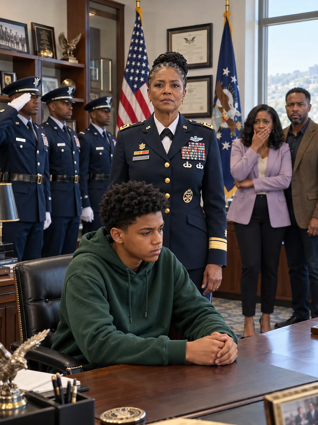 At 2:47 a.m. my grandson called from the station, whispering that his stepmother had blamed him for what she did — and his own father believed her. Twenty minutes later I walked in, and the young officer at the desk looked up, froze, and said, "Commander?"