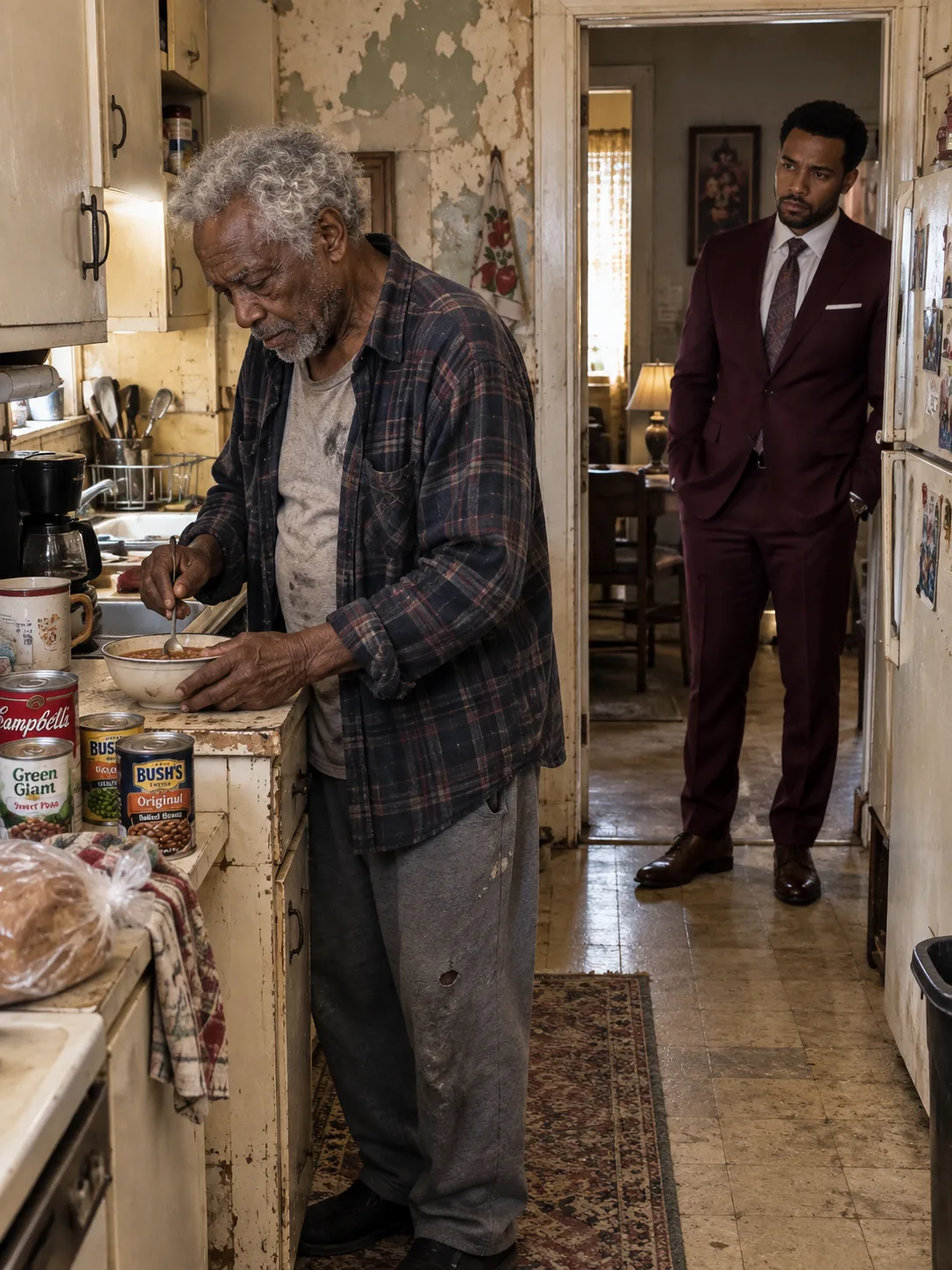 On Father's Day my millionaire son walked into my freezing apartment, saw the tinned soup on the table, and asked how I was managing on the eight thousand a month his wife sends me. I told him nobody sends me anything.