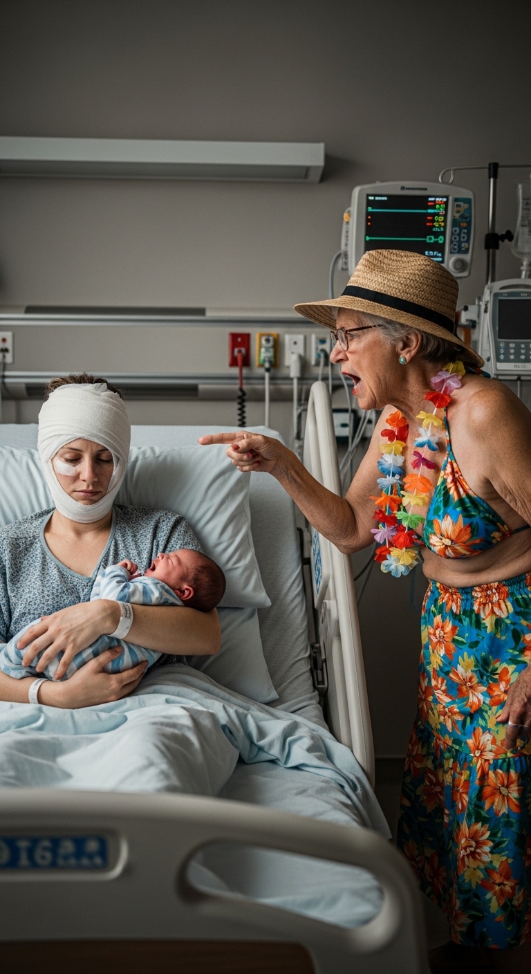 After my car accident, Mom refused to take my six-week-old baby, saying, “Your sister never has these emergencies.” She went on a Caribbean cruise. From my hospital bed, I hired care and stopped the $4,500-a-month support I had paid for nine years—$486,000. Hours later, Grandpa walked in and said…