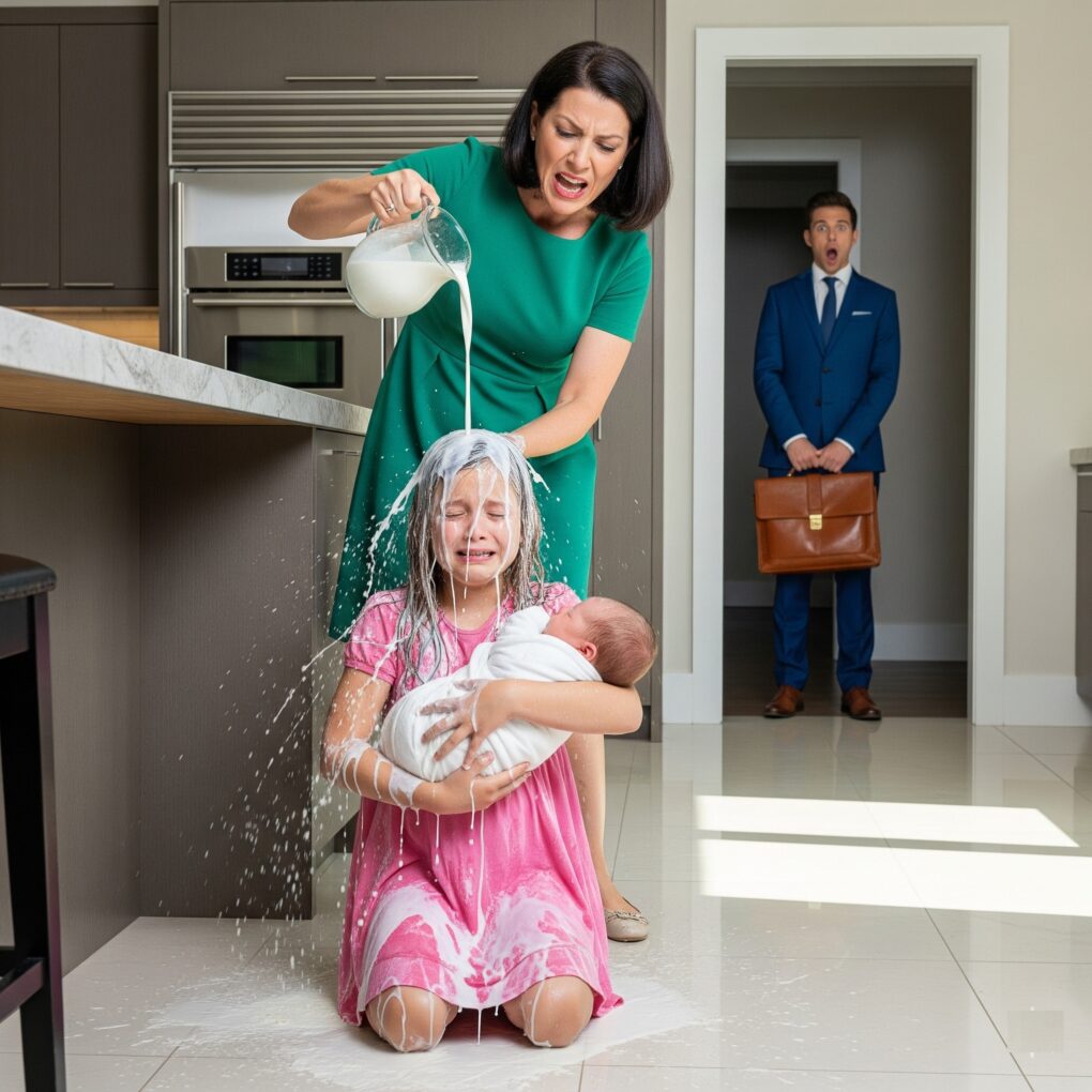 I froze when my stepmother picked up a glass and poured cold milk over my little sister and me. She sobbed, trembling – then a voice boomed through the room: ‘STOP! Don’t touch her!’ – it was my father.