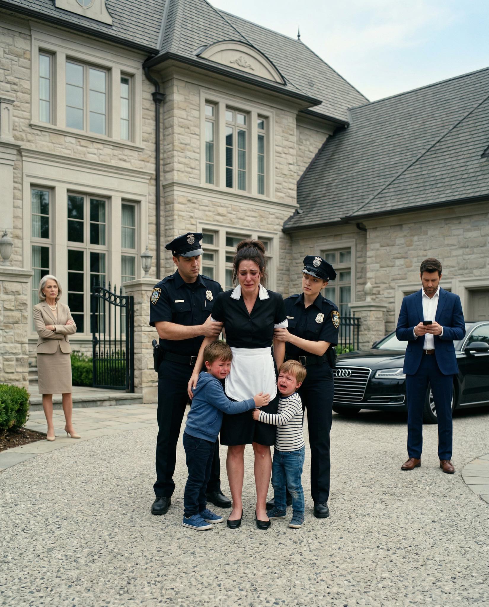 “Take Her Away,” My Wife Told The Police As They Handcuffed Our Housekeeper — But When My 5-Year-Old Son Clung To Her And Whispered Something That Made My Blood Run Cold… I Checked The Hidden Cameras… And What I Saw Made Me Realize I Had Been Blind Inside My Own Home…